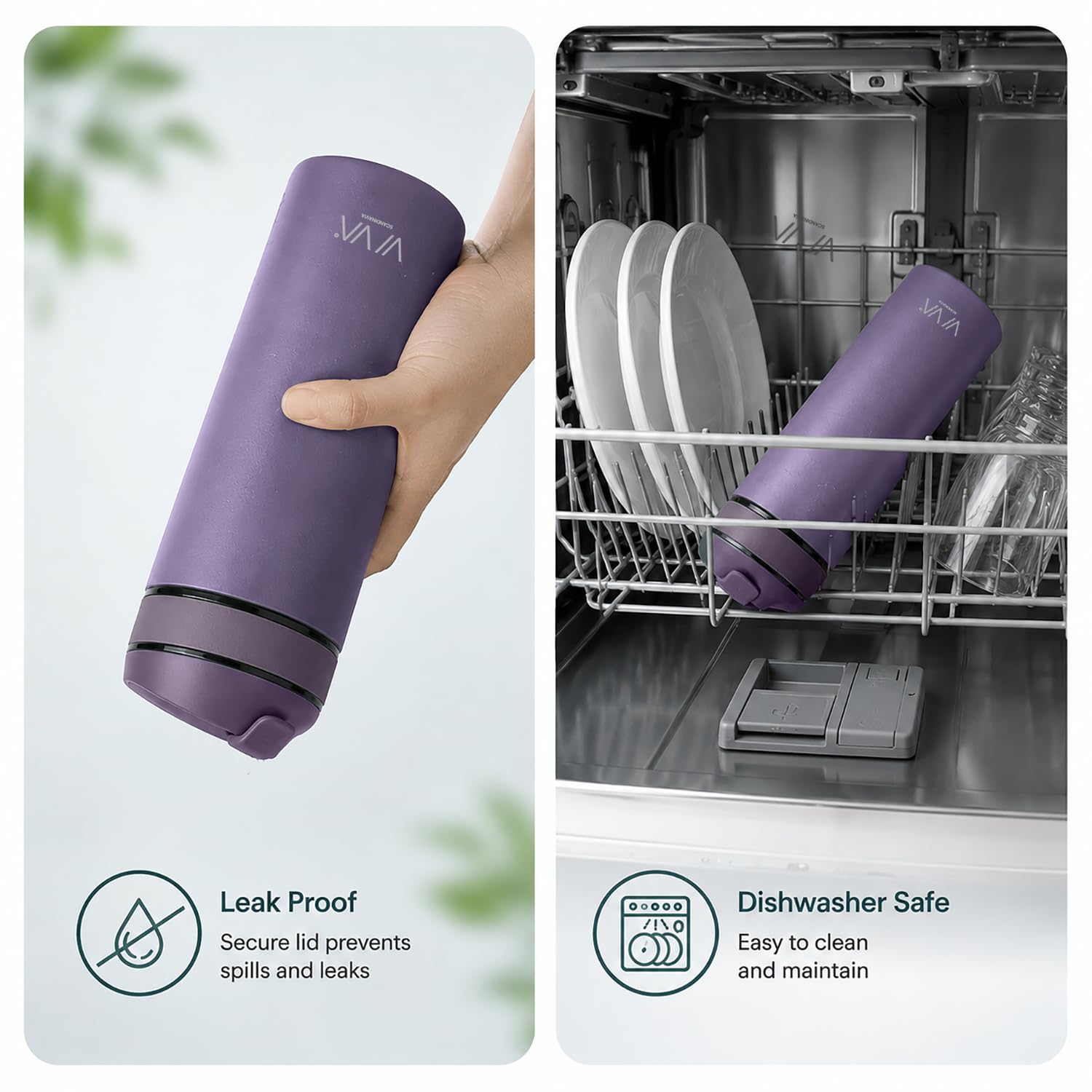 VIVA Recharge Thermobecher to go, Edelstahl, Tee-Sieb, 0,46 l, Violett | Doppelwandig isolierter Edelstahl-Thermobecher, auslaufsicher, mit Sieb. Lange heiss oder kalt.