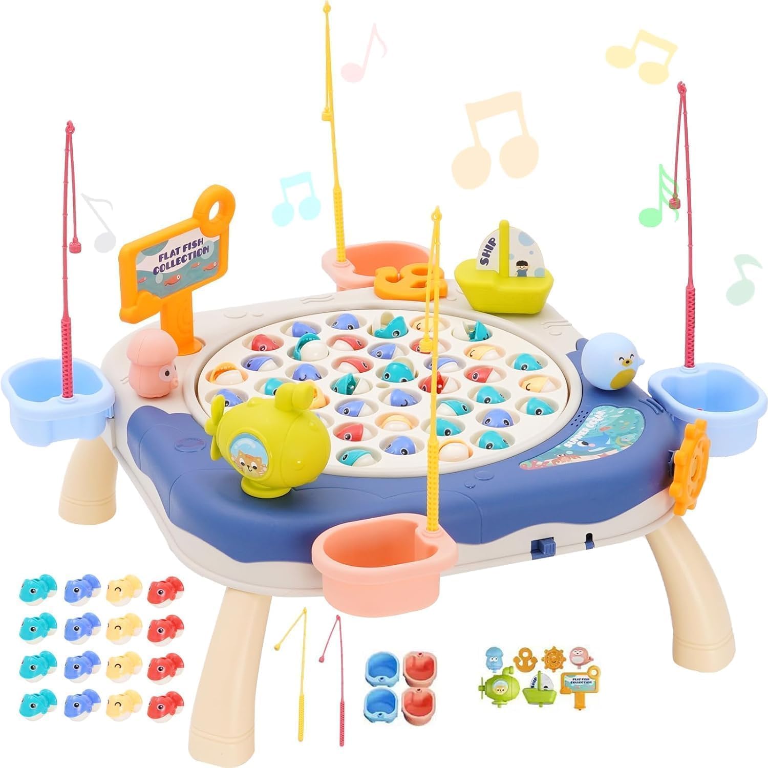 Gioco di Pesca con Pesci Magnetici per Bambini,Set di Giocattoli Musicali da Pesca, con 45 Pesci e 8 canne, Gioco Magnetico educativo per Bambini da 3 Anni in su