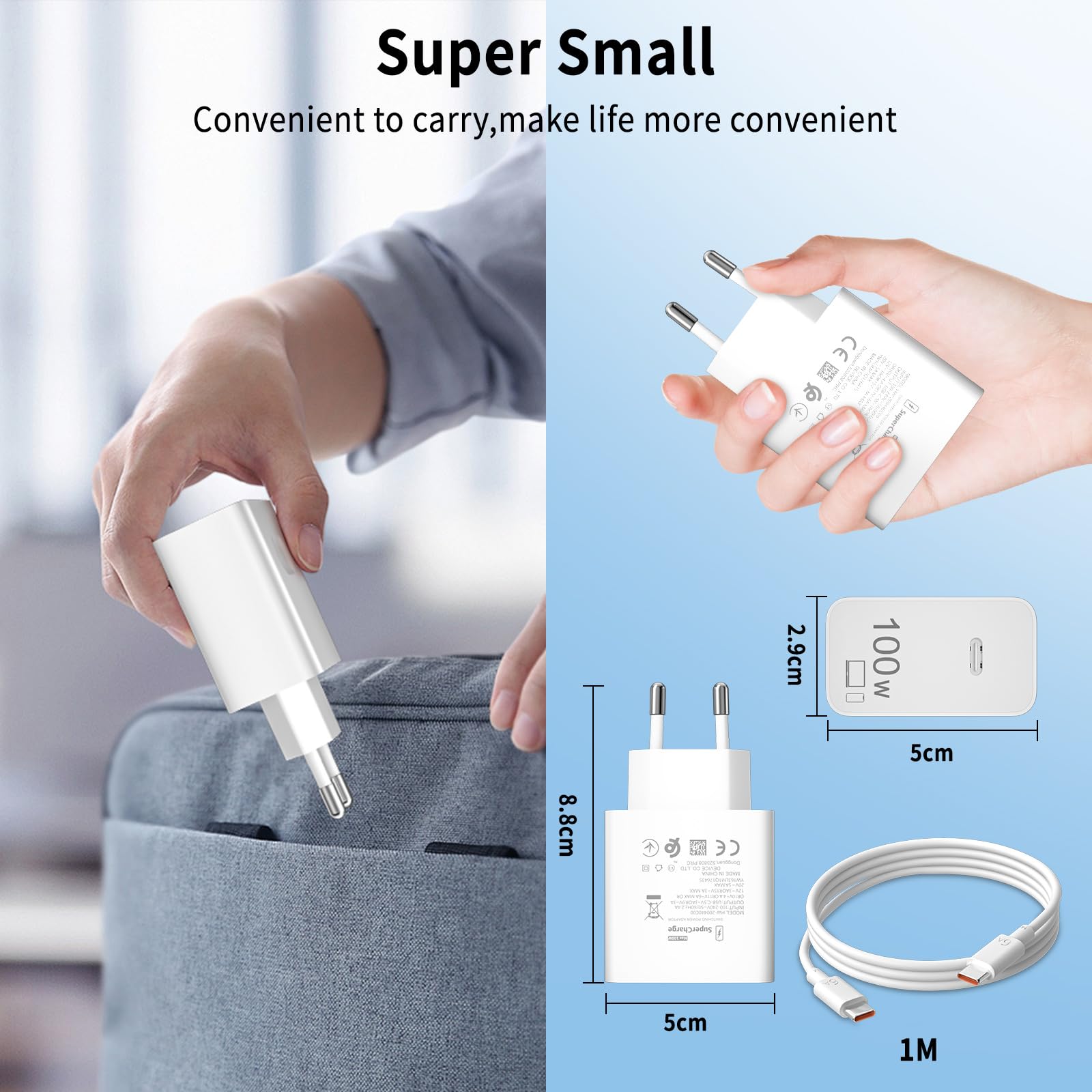Ładowarka 100W SuperCharge do HONOR 400 200 Pro 200 Lite Magic6 Magic8 7 6 5 4 3Lite Magic7 Pro, 100 W PD Szybka ładowarka z 6A Kabel USB C 1M do HONOR X9c X8b X8b X7b X6b X9b X9a 400 70 0 70Lite