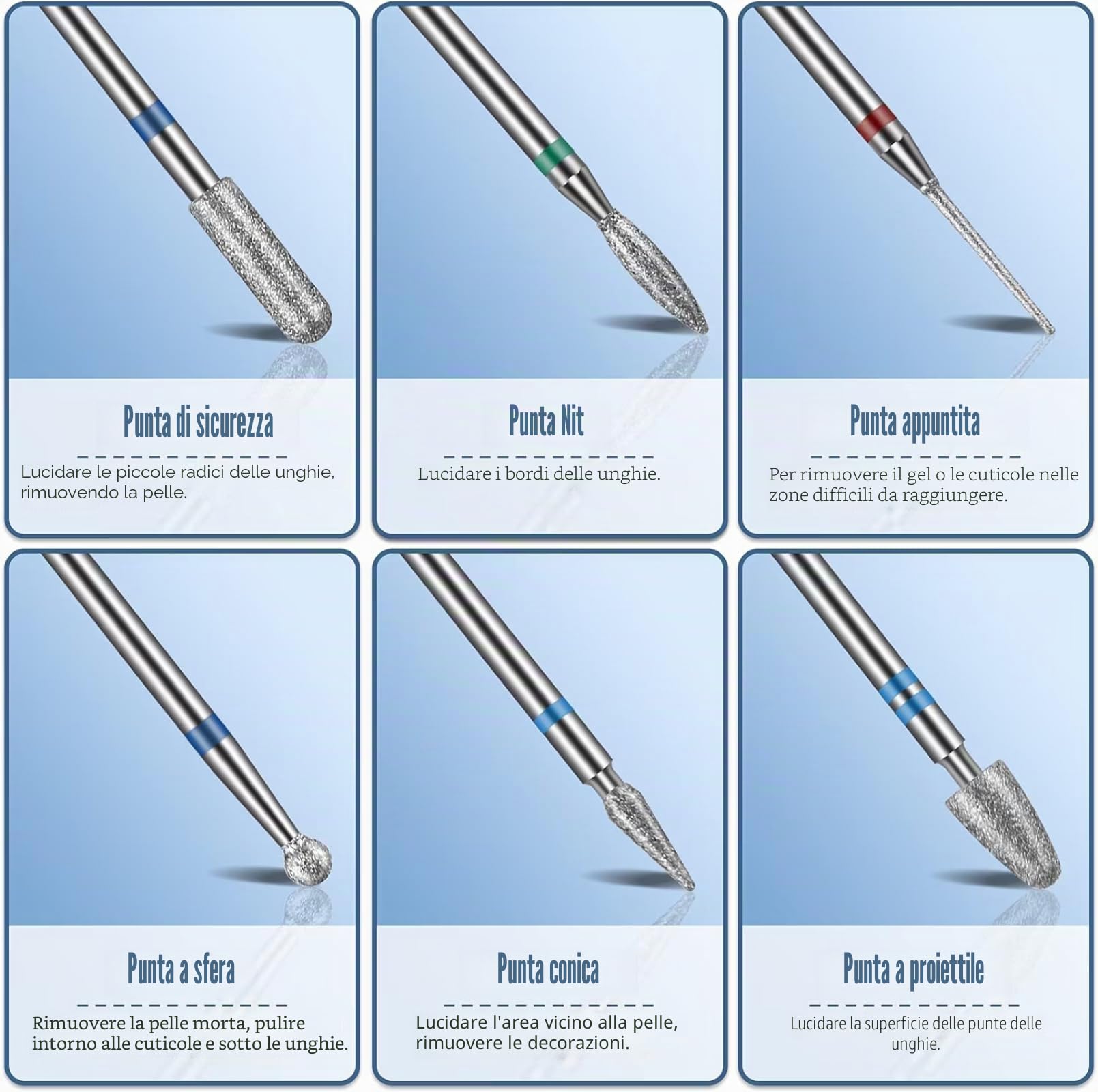 Set di 13 punte da trapano per unghie, 3 punte in carburo di tungsteno, 3 punte da trapano in ceramica, 6 punte per trapano diamantate, 1 pennello, punte da trapano da 3/32 per manicure pedicure