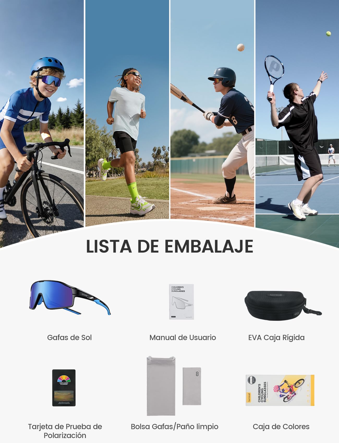 Lamicall Polarizadas Gafas de Sol Ciclismo para Niños - [22g Ultraligero] UV400 Protección, TR90-Marco, Gafas Ciclismo Niños con Almohadilla Nasal Ajustable, Gafas Niños para Ciclismo/Running/Béisbol