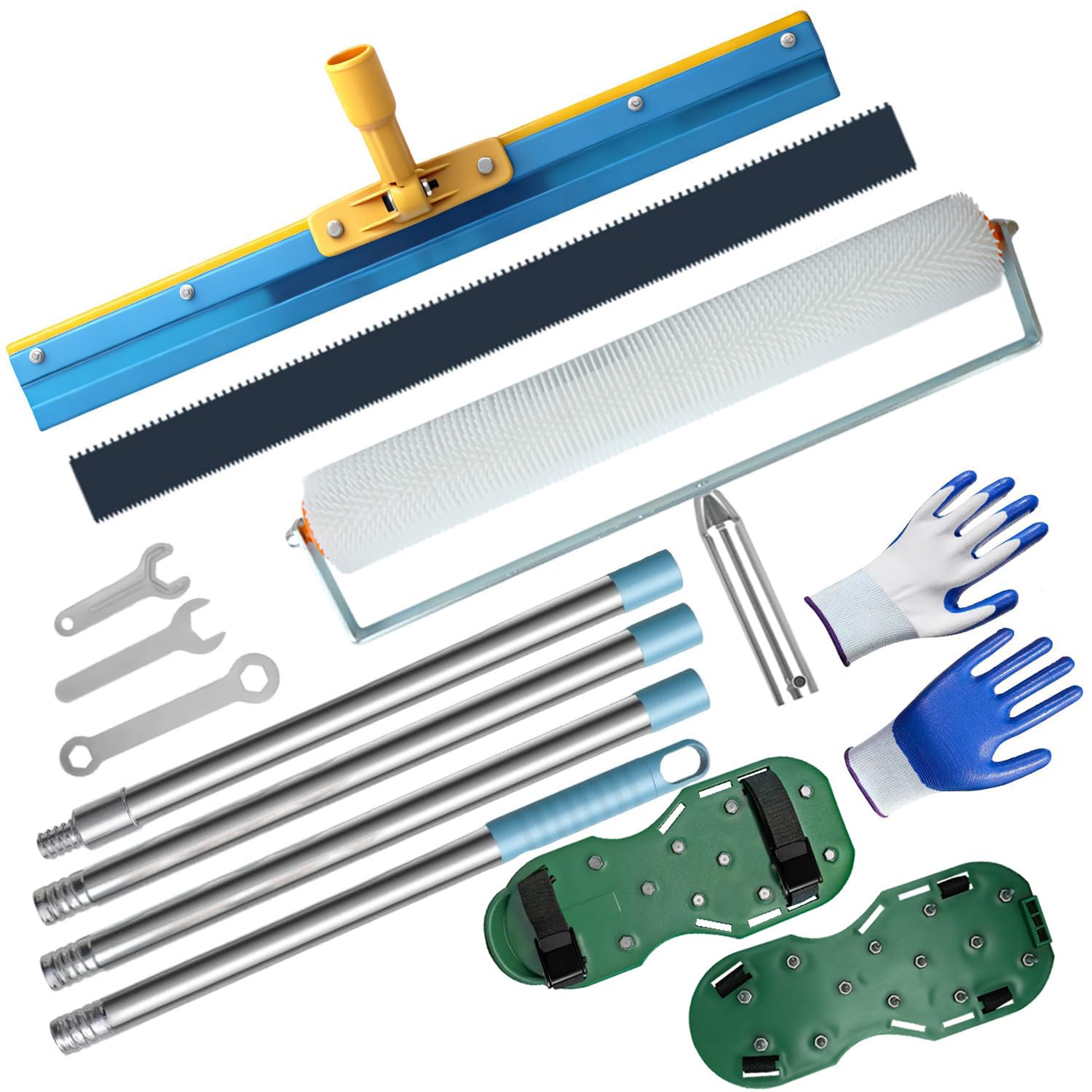 Spiked Roller Self Levelling Tools, Epoxy Floor Leveling Paint Construction Rollers, Scraper, Spike Shoes, Gloves, Self-Levelling Cement Compound Tool Kit with 160cm Extension Rod