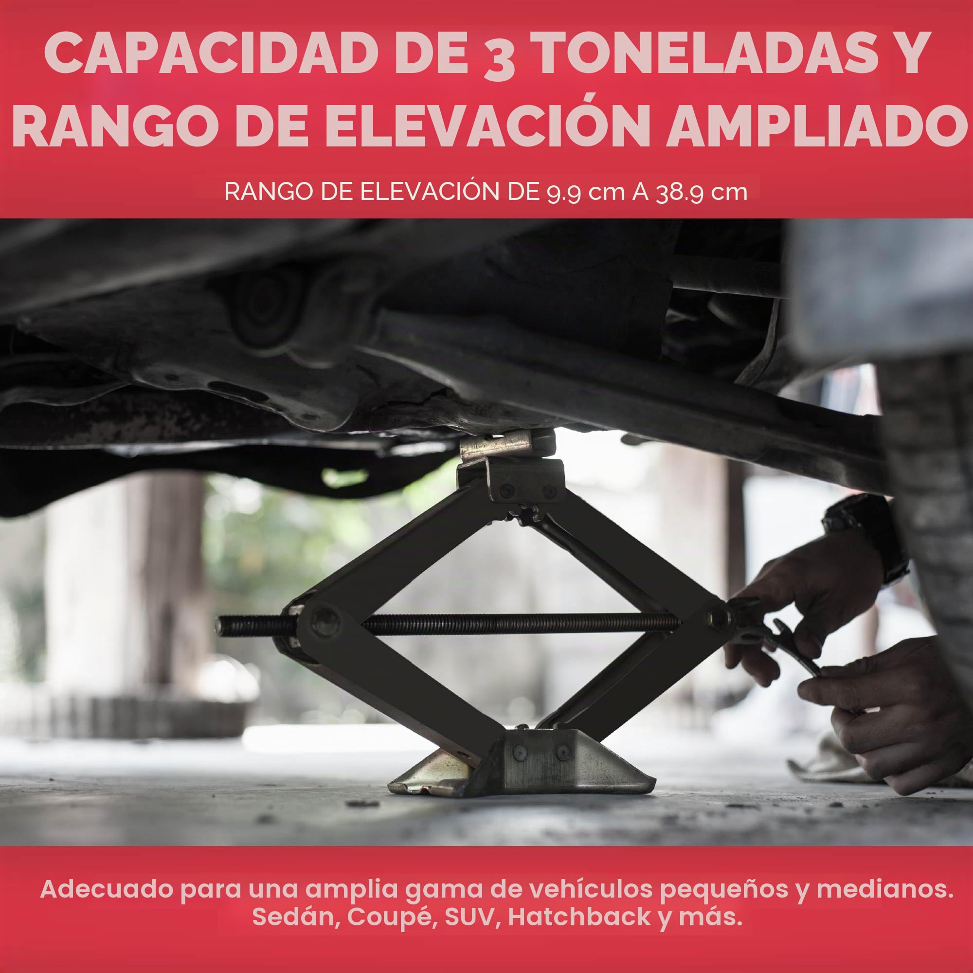 GADLANE Kit de gato de tijera (3 toneladas) | Kit de gato hidráulico portátil de alta resistencia con adaptador de broca, llave extensible, trinquete de elevación