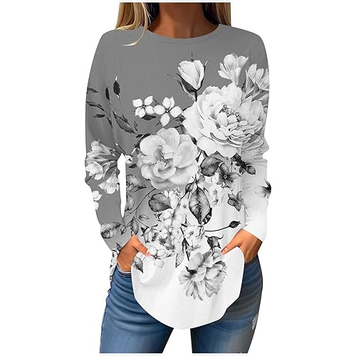 Womens Fall Tops Casual Fall Solid Tunic Tops Blouses Casual Long Sleeve Crewneck Plus Size Tunic Tops T Shirt