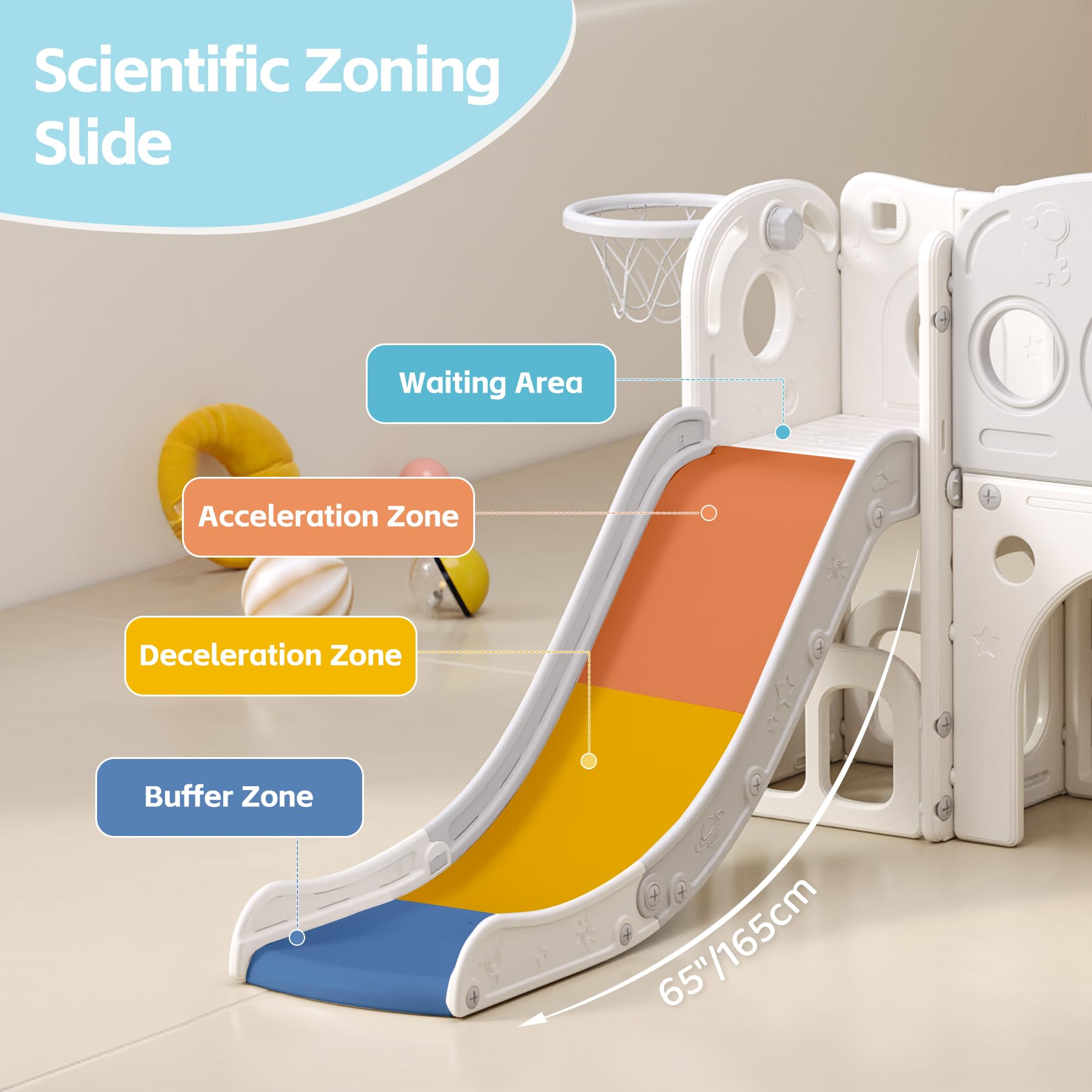 CuFun Toddler Slide Indoor Slides for Toddlers Age 1-3 for Kids Indoor Playset Baby Slide Plastic Slide Play Slide with Basketball Hoop and Ball