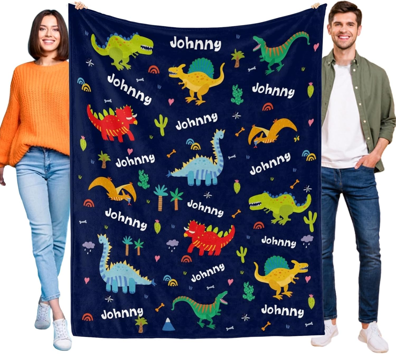 Artsadd Custom Dinosaur Blankets for Baby Boys Girls - Personalized Baby Blankets with Name for Kids Newborn Toddlers Customized Dino Throw Blanket Gift for Boys Teens Christmas Birthday 40"x50"