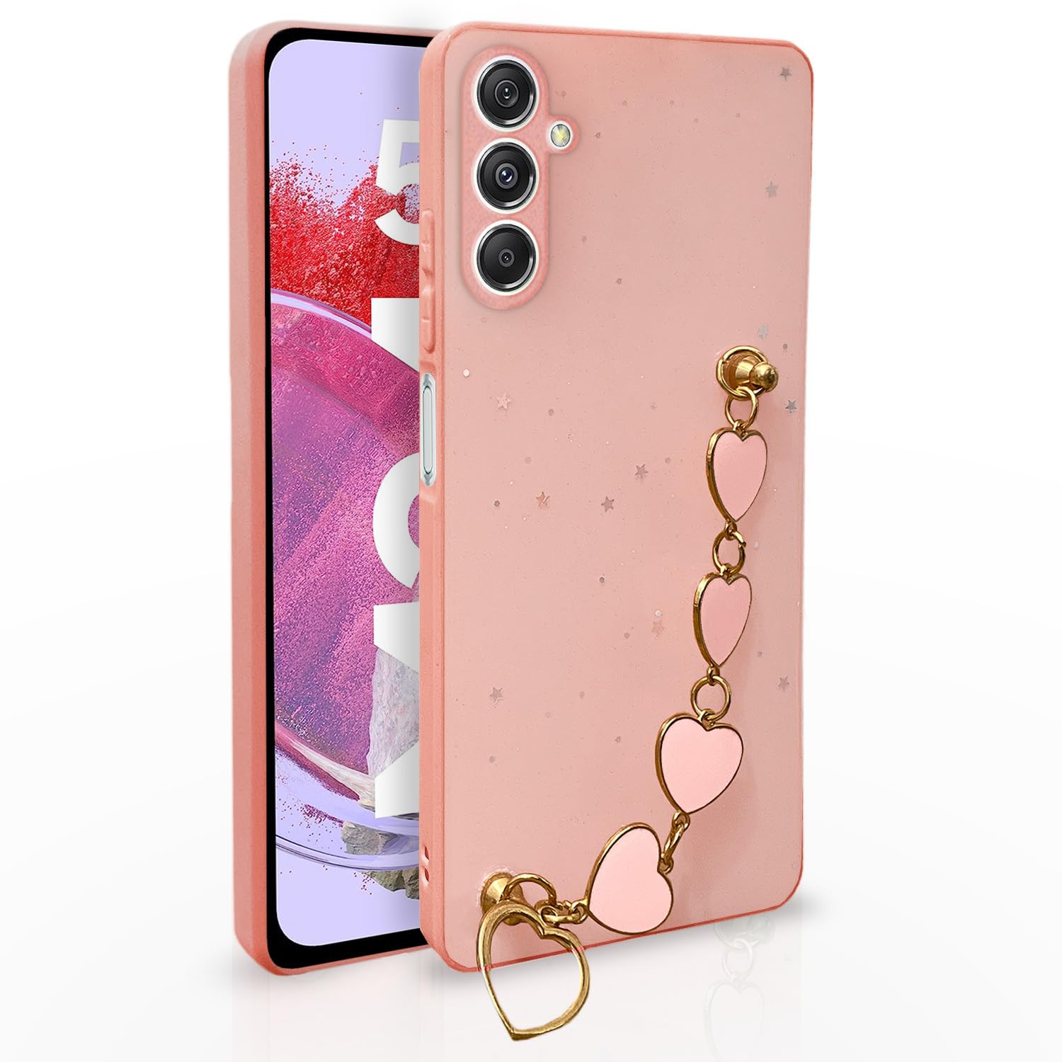 Pikkme Samsung Galaxy M34 5G / F34 5G Back Cover for Girls | Heart Shaped Metal Chain Blocks | Sparkling Soft TPU | Case for Samsung Galaxy M34 5G / F34 5G (Pink) (B0CHWBNT8R) Amazon Price History, Amazon Price Tracker