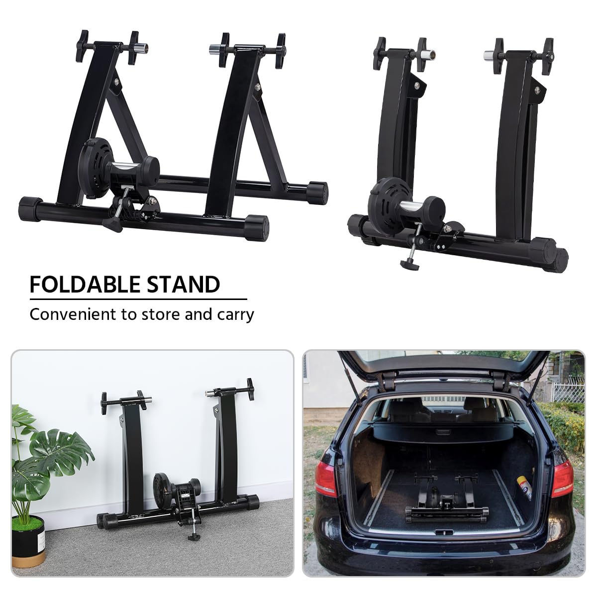 Yaheetech Entraîneur Magnétique Turbo de Vélo avec Support de Roue Avantl, Réglable, Pliable, Home Trainer pour Roues de 66-71 cm et 700C, Noir