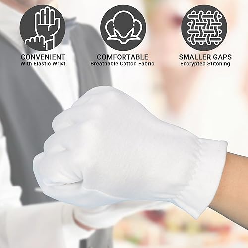 Miniatura 2 de ENPOINT Guantes blancos para hombre y mujer, 5 pares de guantes de algodón para eczema, cierre elástico, guantes de trabajo transpirables para manos