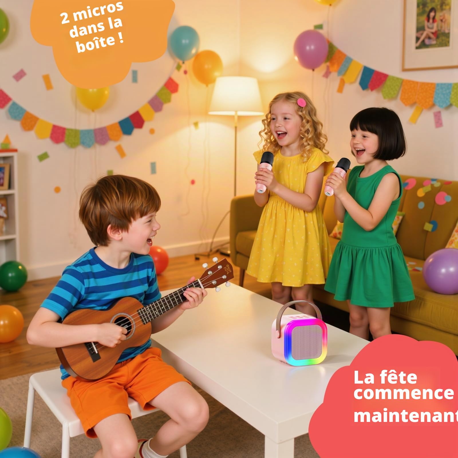 Fede Micro Karaoke Enfants avec 2 Micros sans Fil, Cadeau Fille 4-12 Ans Anniversaire Jouet Fille 3-12 Ans