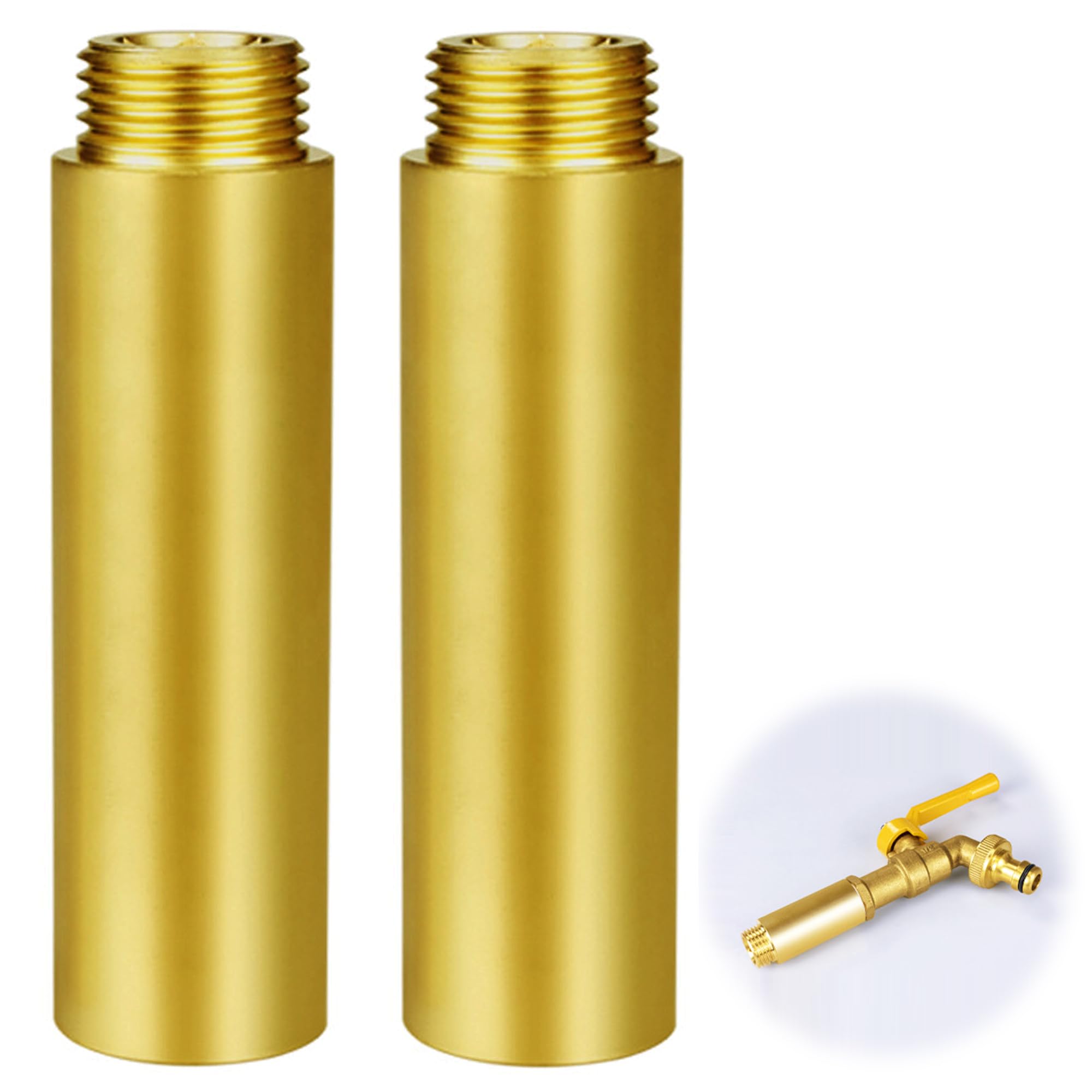 Lot de 2 rallonges de robinet 1/2" x 100 mm - En laiton - DN15 - Avec filetage extérieur vers intérieur - Pour installation de chauffage et d'eau potable
