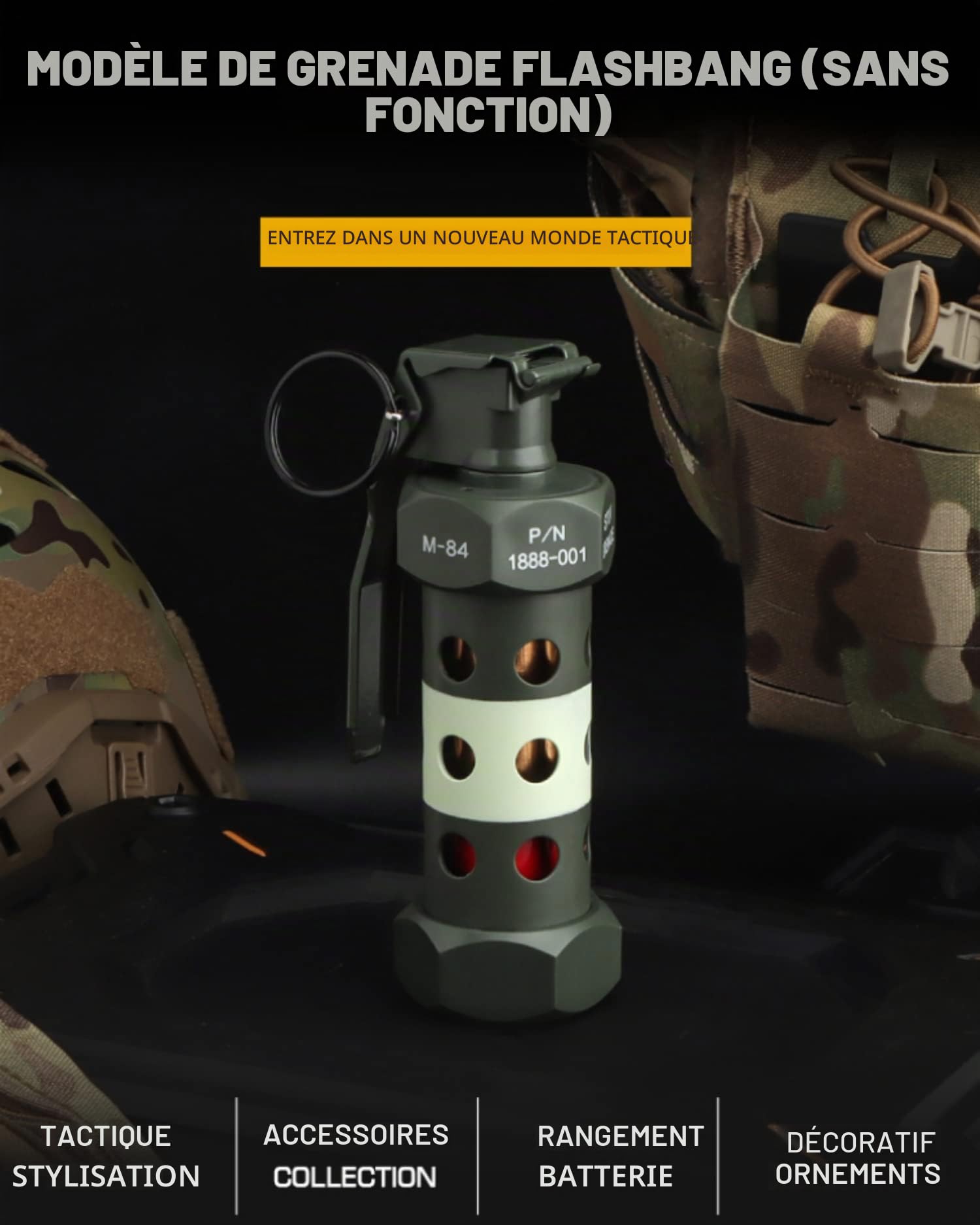Grenade tactique militaire réaliste pour camping en plein air Airsoft Paintball Combat CS Battle Game Cosplay Entraînement sur le terrain (sans fonction)