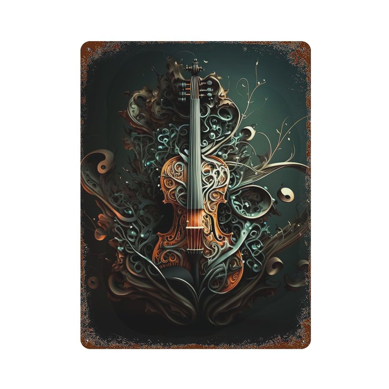 Garage Style Guitar Music Rustic Tin Plaque 15.7"x11.8", Classic Wall Plaque for Bar And Workshop