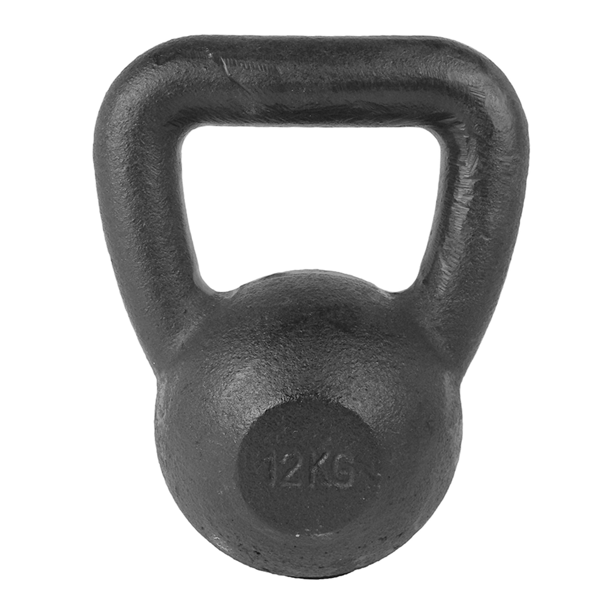 Tunturi Kugelhantel 12 kg aus Gusseisen mit Gummiboden, Kettlebell
