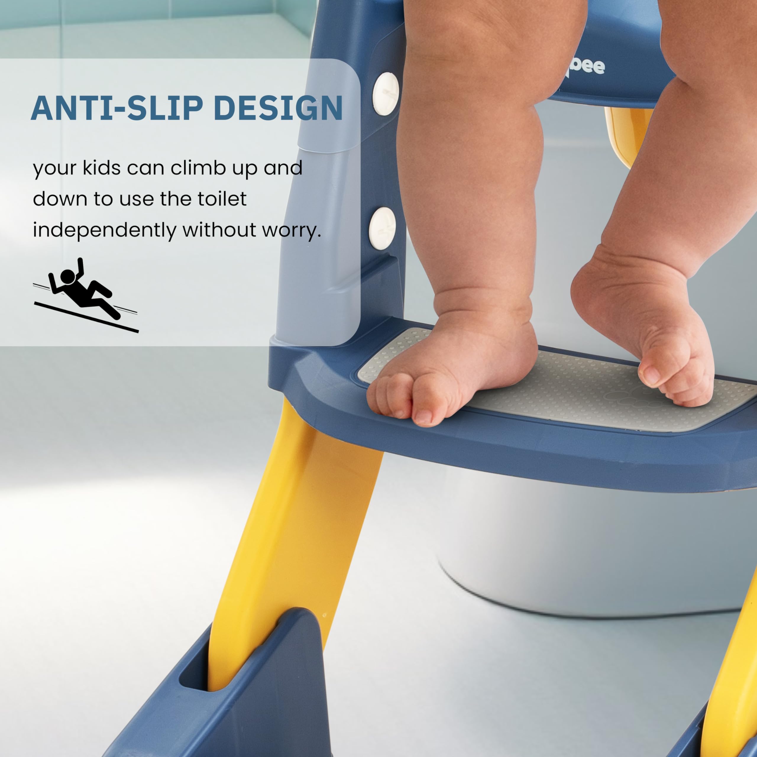 Baybee Vega Siège de toilette occidental 3 en 1 pour enfants, bébé avec protection anti-éclaboussures, poignée, échelle et siège coussin | Siège de toilette pour enfants de 1 à 8 ans (bleu)