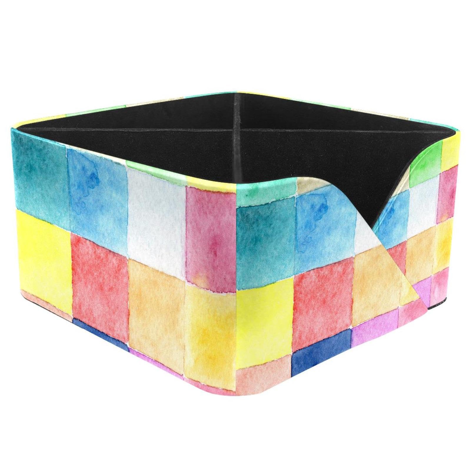 KengjuTesu Watercolor Squares Desktop Organizer Pen Holder, Rectangular Pencil Cup for Office, Study and Makeup Stations