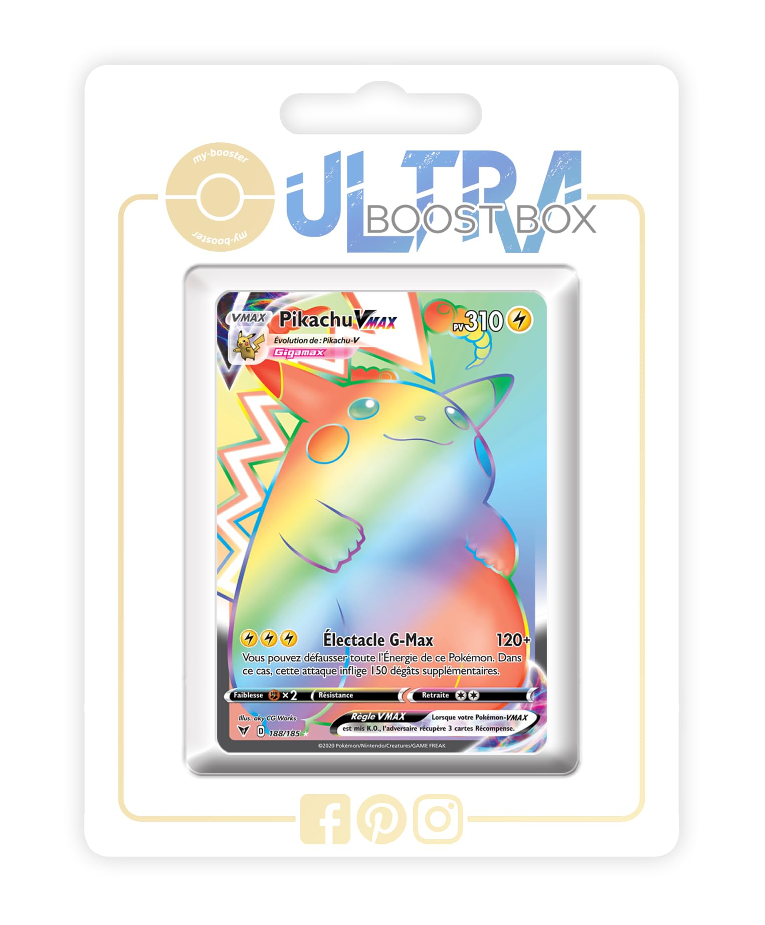 my-booster SWSH04-FR24-UB-188 Pikachu VMAX 188/185 Secret Rainbow  Ultraboost X Epée et Bouclier, 4 Voltage Éclatant, Box of 10 French Pokémon  Cards : Amazon.ae: Toys