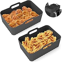 Paidiem 7.7inch Air Fryer Silicone Pot, 2PCS Air Fryer Silicone Liner for Ninja Foodi Dual dz201, Air Fryer Liners Reusable Non Stick Silicone Air Fryer Basket Square Dual Basket Air Fryer Accessories