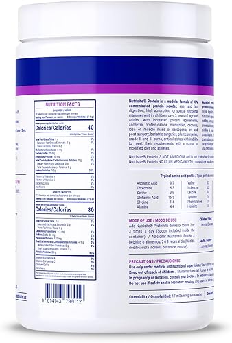 Miniatura 8 de Nutrisite Proteína de suero aislado  Proteína hidrolizada en polvo, libre de carbohidratos, gluten y sacarosa, sin sabor (9.7 onzas)
