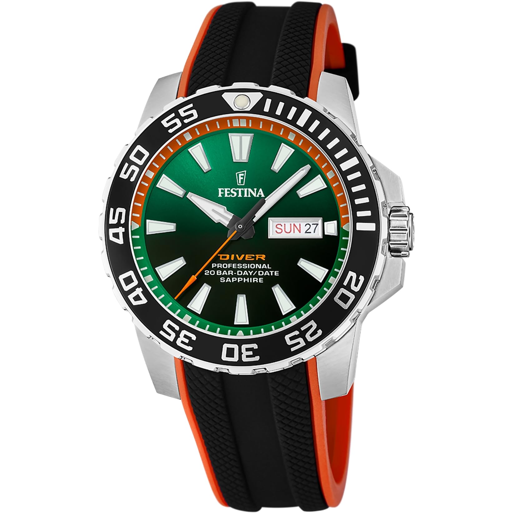 Festina Orologio Uomo Analogico con Cinturino in Caucciù Nero - Movimento al Quarzo - Calendario - Vetro Zaffiro ad Alta Resistenza - Impermeabile 20 ATM F20662/2 The Originals