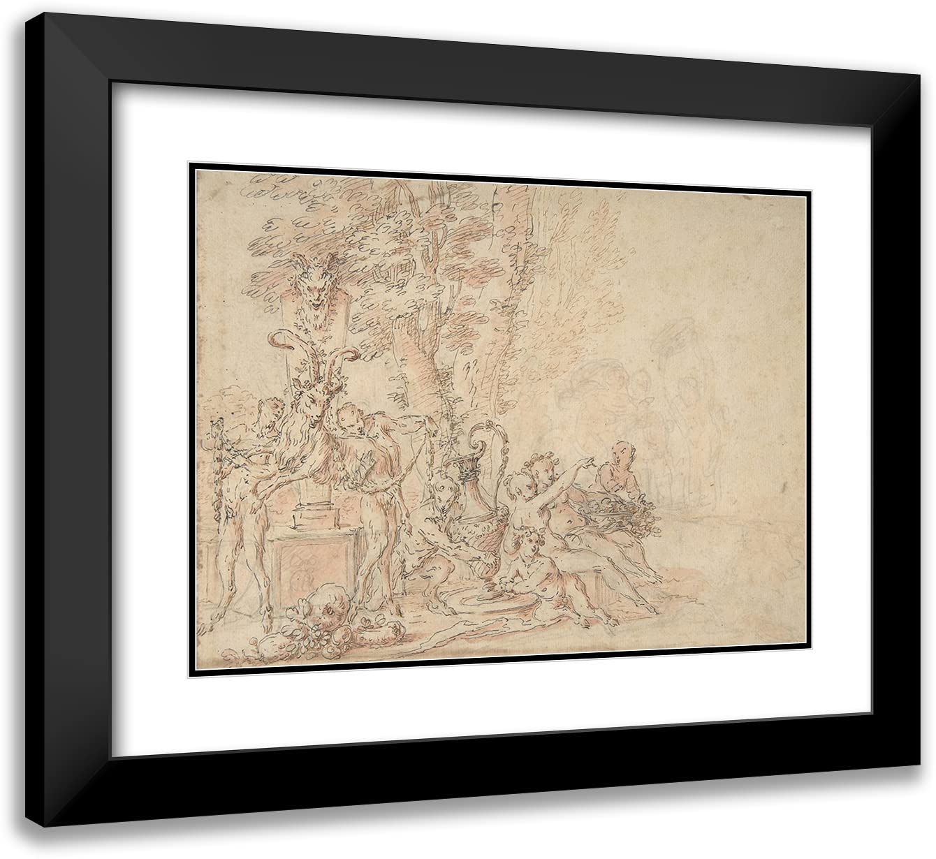 ArtDirect Claude Gillot 18x14 Black Modern Frame and Double Matted Museum Art Print Titled - Satyrs Preparing for a Festival