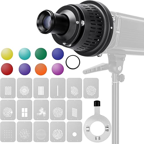 FOMITO Kit de Snoot óptico Snoot Cónica Spot Art Efectos especiales en forma de haz de proyección de luz con lente, juego GOBO de 16 piezas, montaje