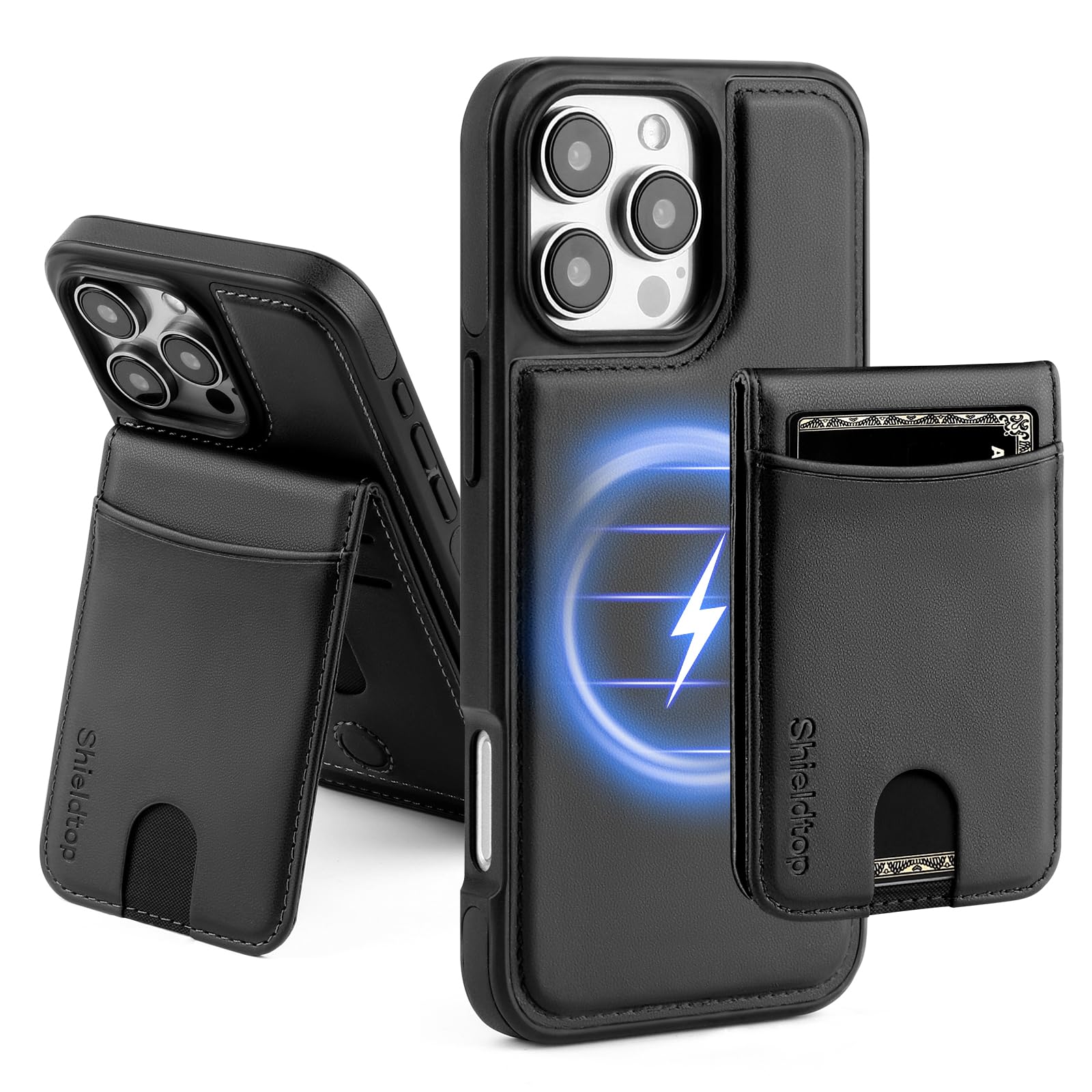 Shieldtop Compatible with Magsafe 2 in 1 Detachable for iPhone 16 Pro Wallet Case with Card Holder Women Men,Magnetic PU Leather RFID Blocking Flip