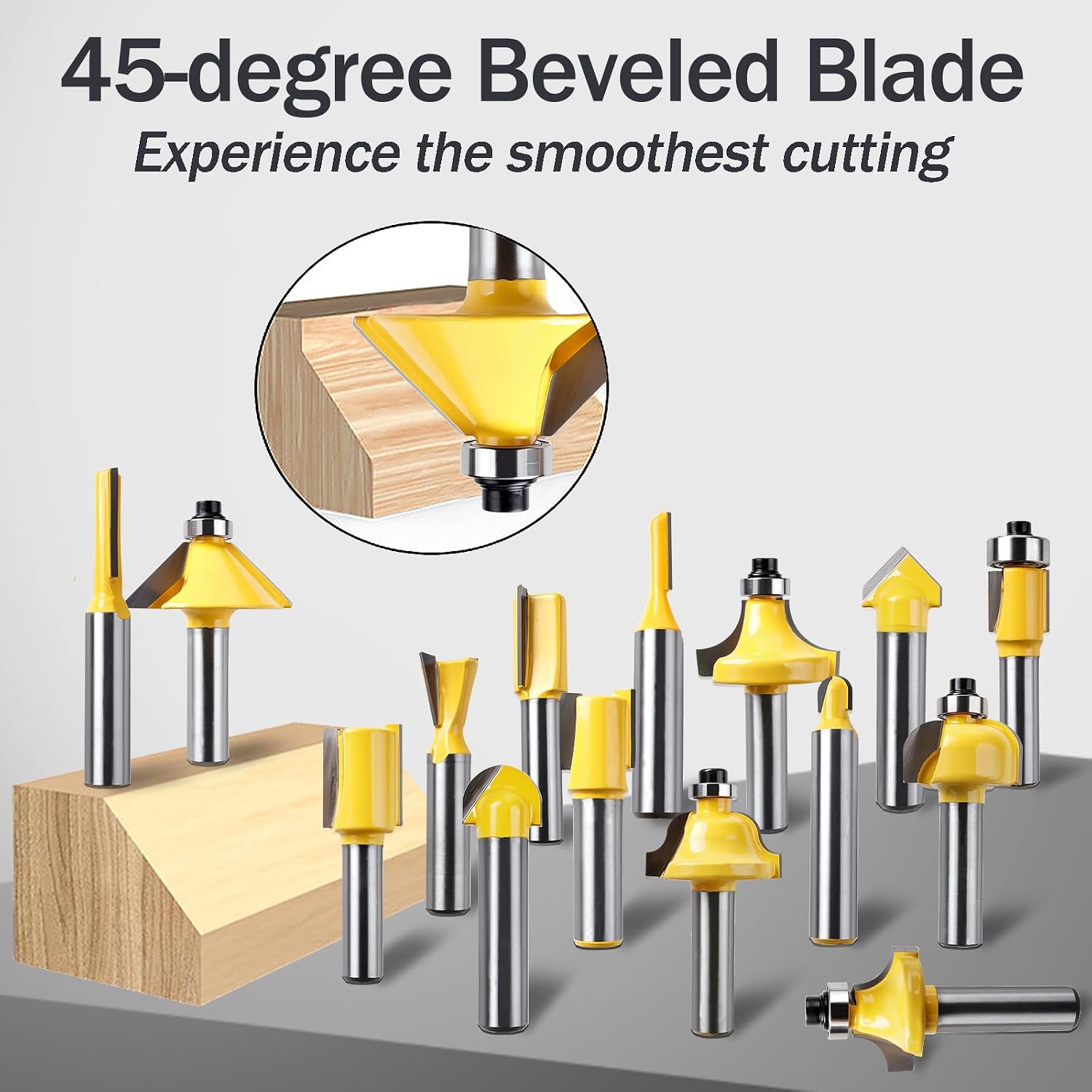 15 Piece Tungsten Carbide Router Bits Set, Chamfer Router bit Set with 5/16'' (8mm) Shank for Woodworking Routing, V Grooving, Flush Trimming, Chamfering TS/XD-02
