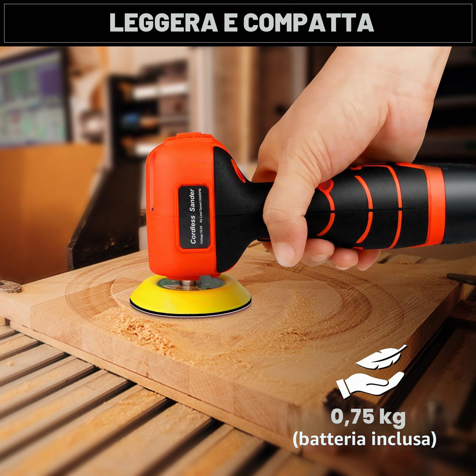 Levigatrice elettrica senza fili 16,8V con 36 fogli di carta abrasiva, 3500 giri/min, 2 batterie da 3,0 Ah, design leggero e compatto per legno, metallo, rimozione di vernice e progetti fai-da-te