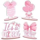 4 Pcs Pink Bow Baby Shower Decorations for Girl Table Wooden Centerpieces It's a Girl Gender Reveal Favors for Guests Coquette Baby Shower Photo Props Summer Supplies