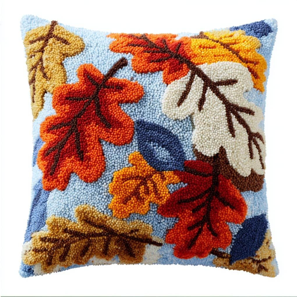 AxiangziK Latch Hook Pillow Kit,Oak Leaves DIY Cushion Cover 43X43Cm