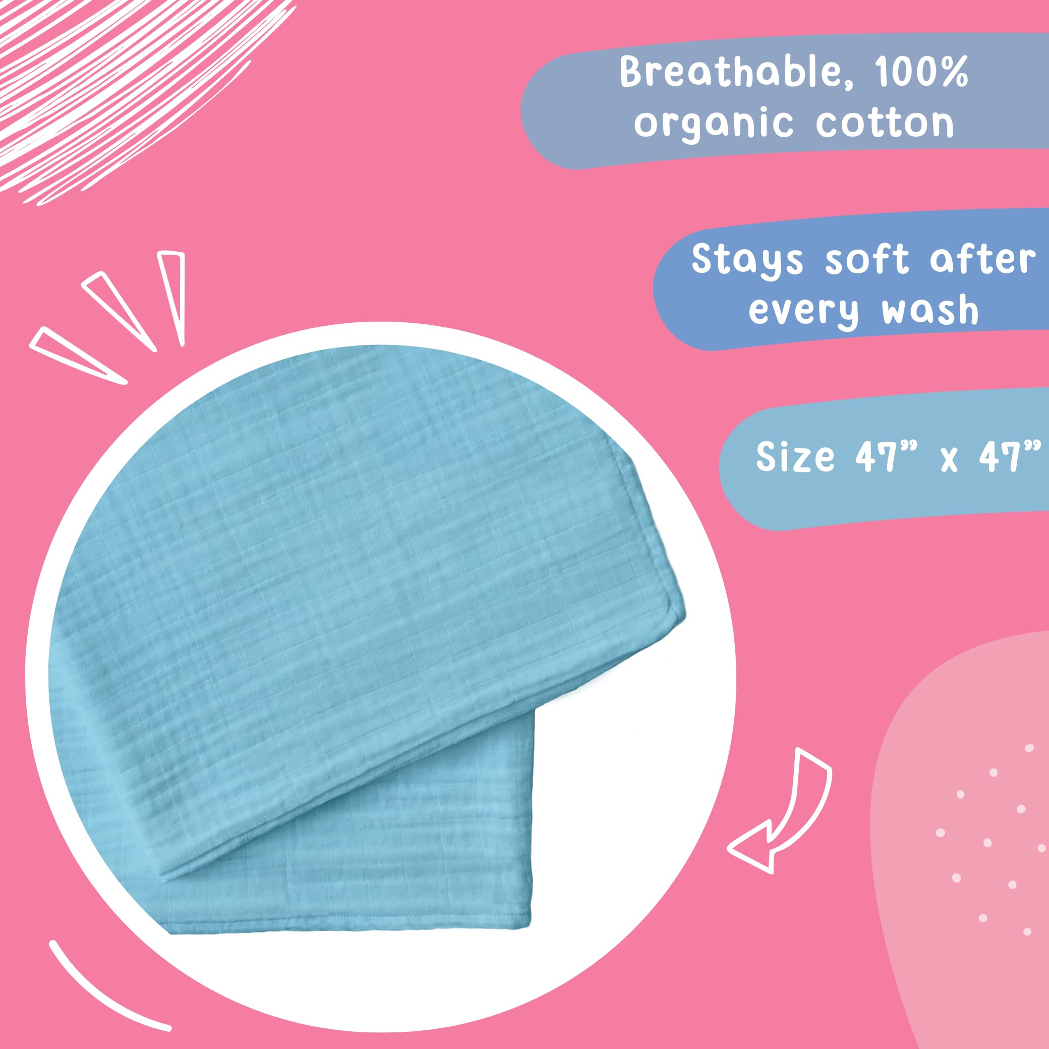Hugs & Llamas Organic Cotton Muslin Swaddle Blankets - 47"x47", Extra Soft, Unisex (Tropical Treat) - View #8