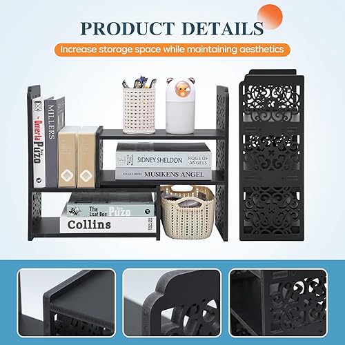 Miniatura 3 de EARTHSON Estante organizador de escritorio, estantería expandible para escritorio, estantería de escritorio pequeña, mini estantes ajustables para