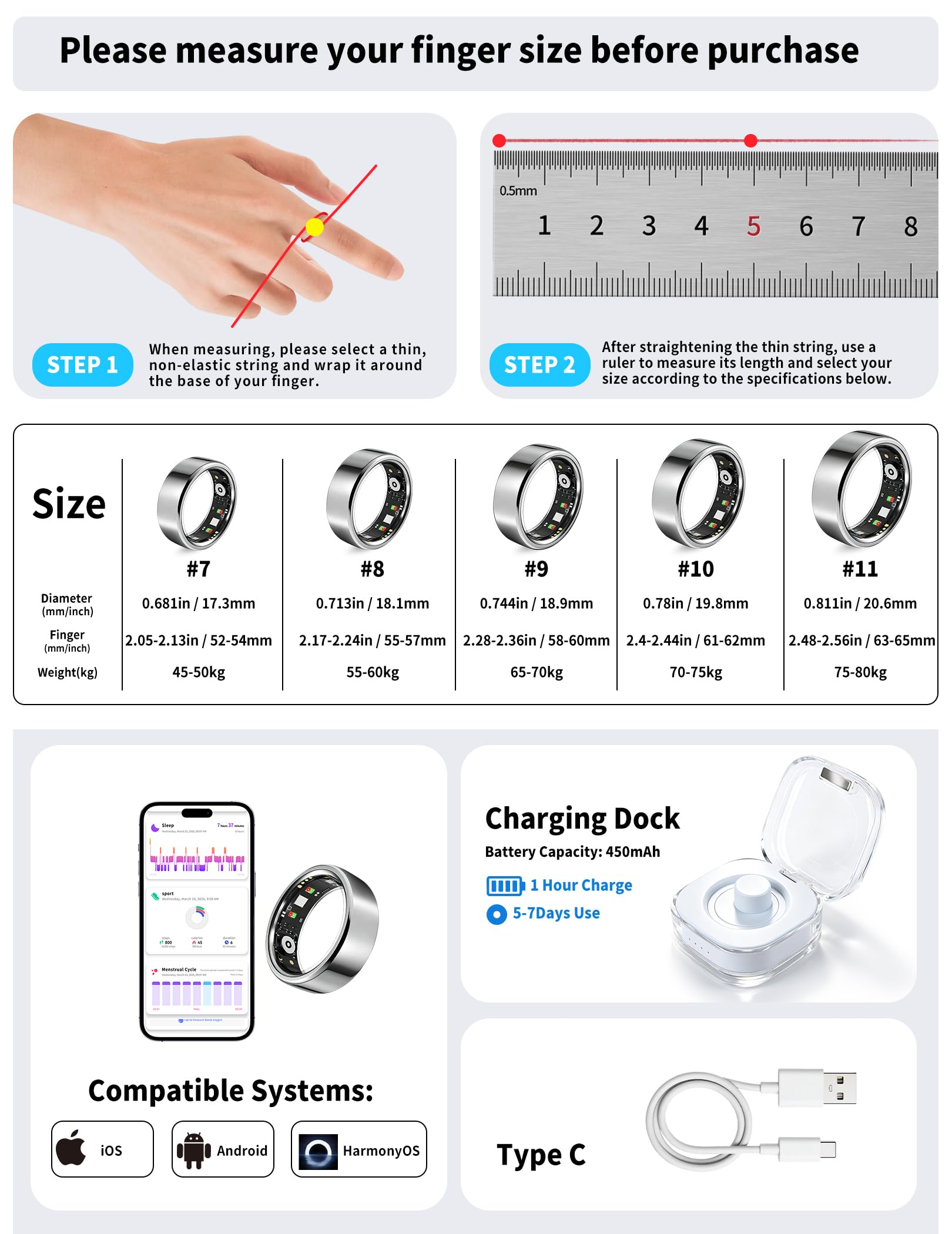 NewTrip Anillo inteligente para mujeres y hombres, rastreador de actividad física, frecuencia cardíaca, tendencias de sueño, 128 modos deportivos, control de gestos, seguimiento de ciclo IP68