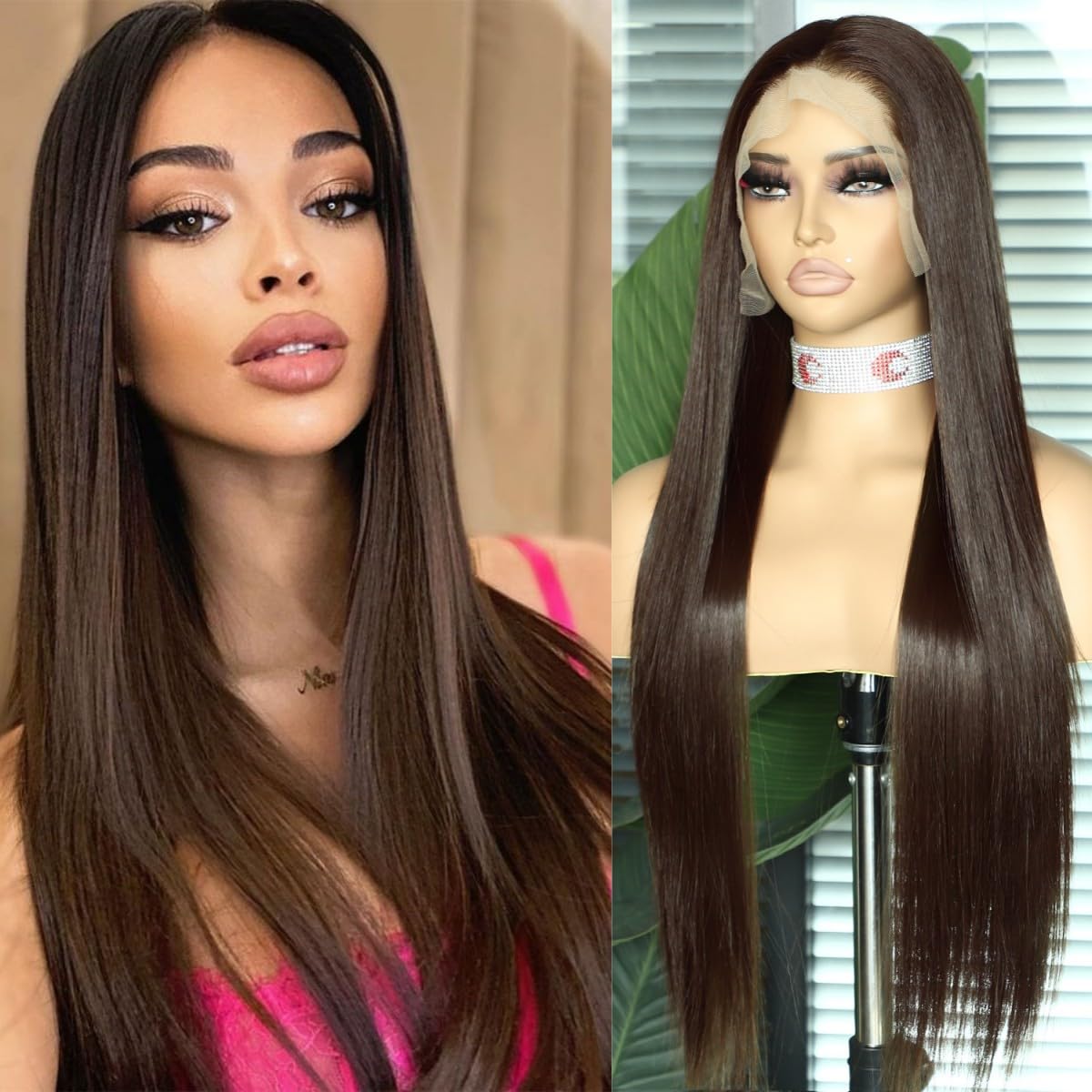 Sapphirewigs Dunkelbraune Farbe #4 Kanekalon Futura-Haar, kein Verknoten, natürlicher Haaransatz, 15,2 x 33 cm, tief, große Spitze, für tägliches Make-up, Damen, Hochzeit, Kunsthaar