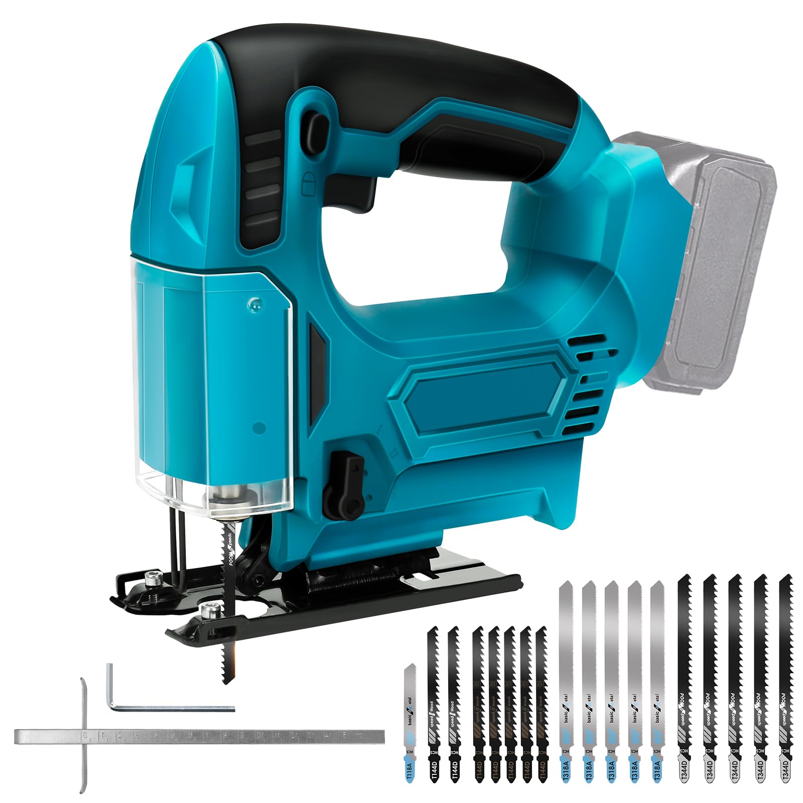 WingFly Seghetto Alternativo a Batteria per Makita 18V, Seghetto Alternativo Elettrico 2700 SPM con 10 Lame, Velocità variabile, Angolo Inclinato 0°-45° per Legno Plastica Metallo