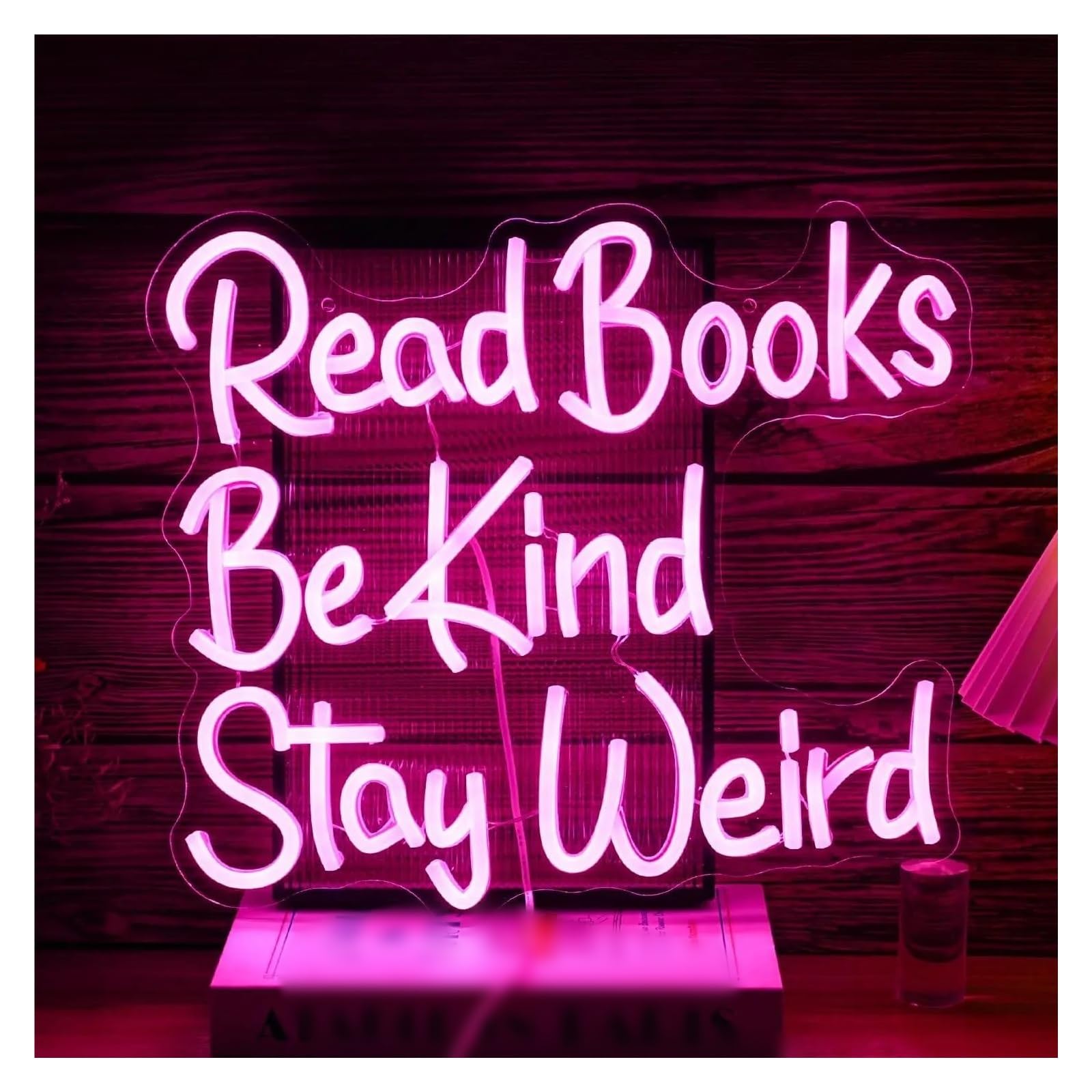 LEMST Signs Lamp Read Books Be Kind Stay Weird Neon Sign Neon Lights for Classroom Girls Club Bedroom 38x31.38cm(E)