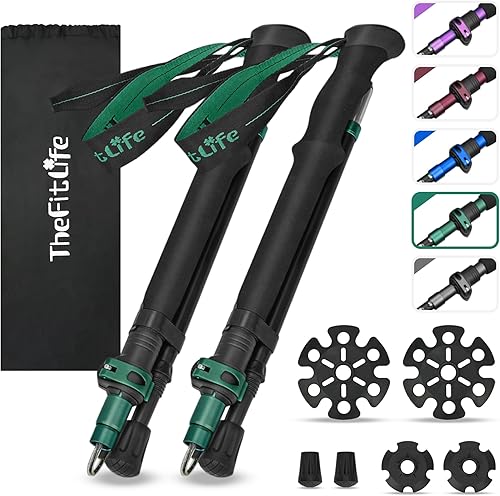 TheFitLife Collapsible Trekking Poles for Hiking Lightweight Folding Walking Sticks for Men and Women with Extra-Long Foam Handle and Metal Flip