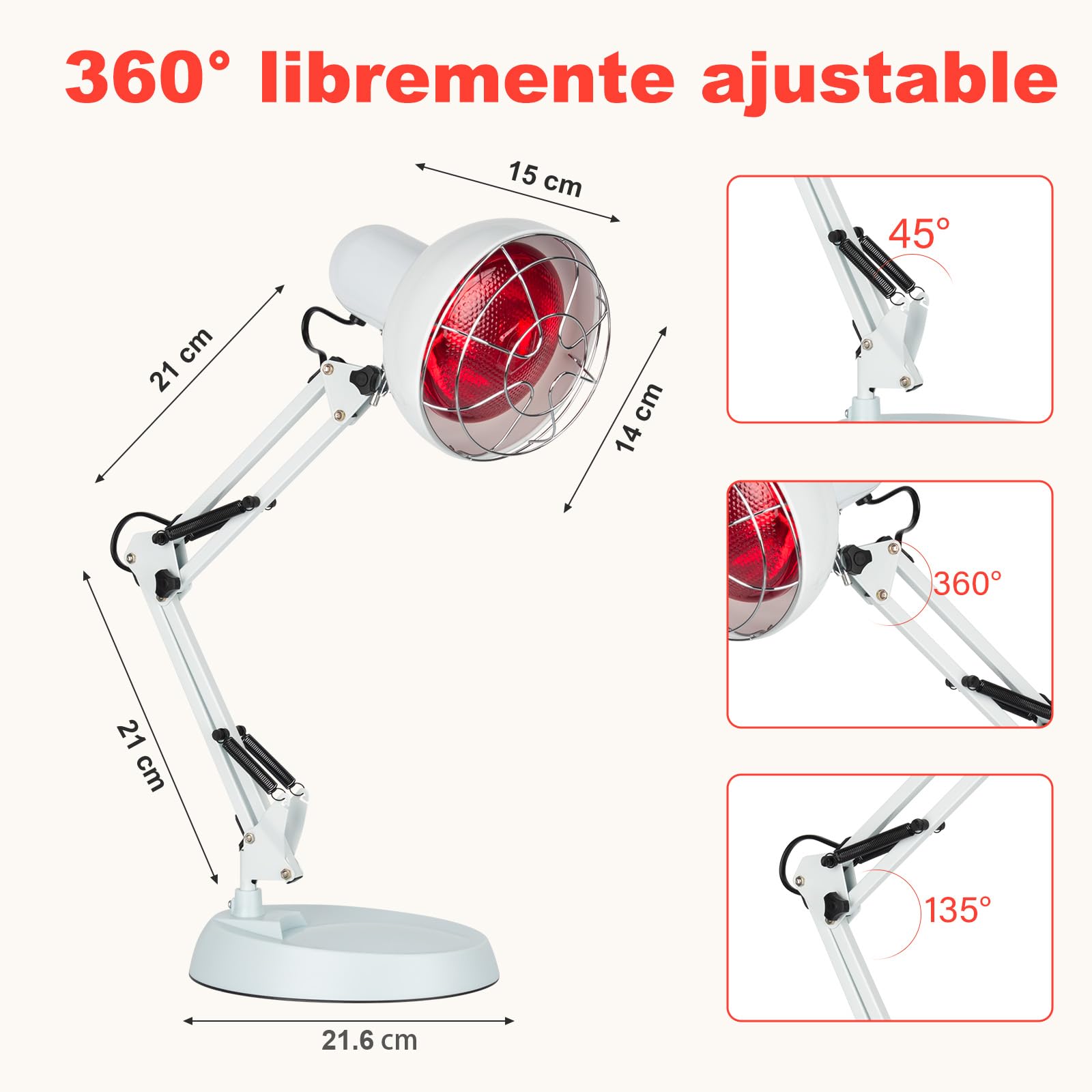 Cozion Lámpara Calefactora 150W, Luz Roja Ajustable con Temporizador