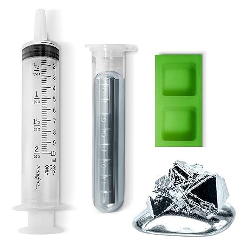 Metal líquido de galio de 1.76 oz, 99.99% de galio fundido puro – vial de 1.76 oz, jeringa, cubos de molde de silicona y guía completa de