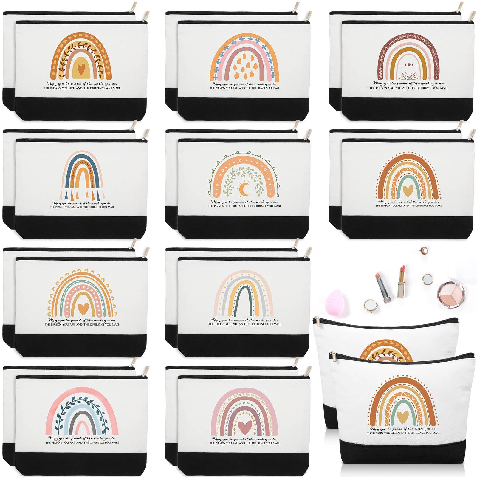 20 Pcs Boho Inspirational Gifts Cosmetic Bags May You Be Proud Gift Pouch Motivational Gift Rainbow Canvas Cosmetic Bag with Zipper Appreciation