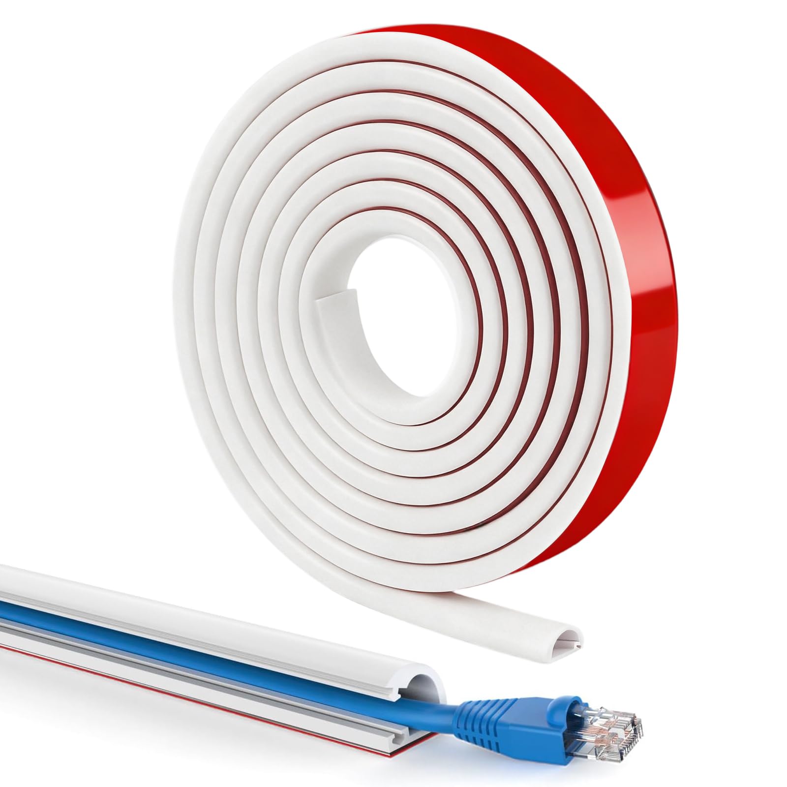 White Silicone Cable Trunking, 6M Self Adhesive Tape Cable Extension Cord Covers for Wires on Wall D Shape Conduit Trunking Soft Cord Hider