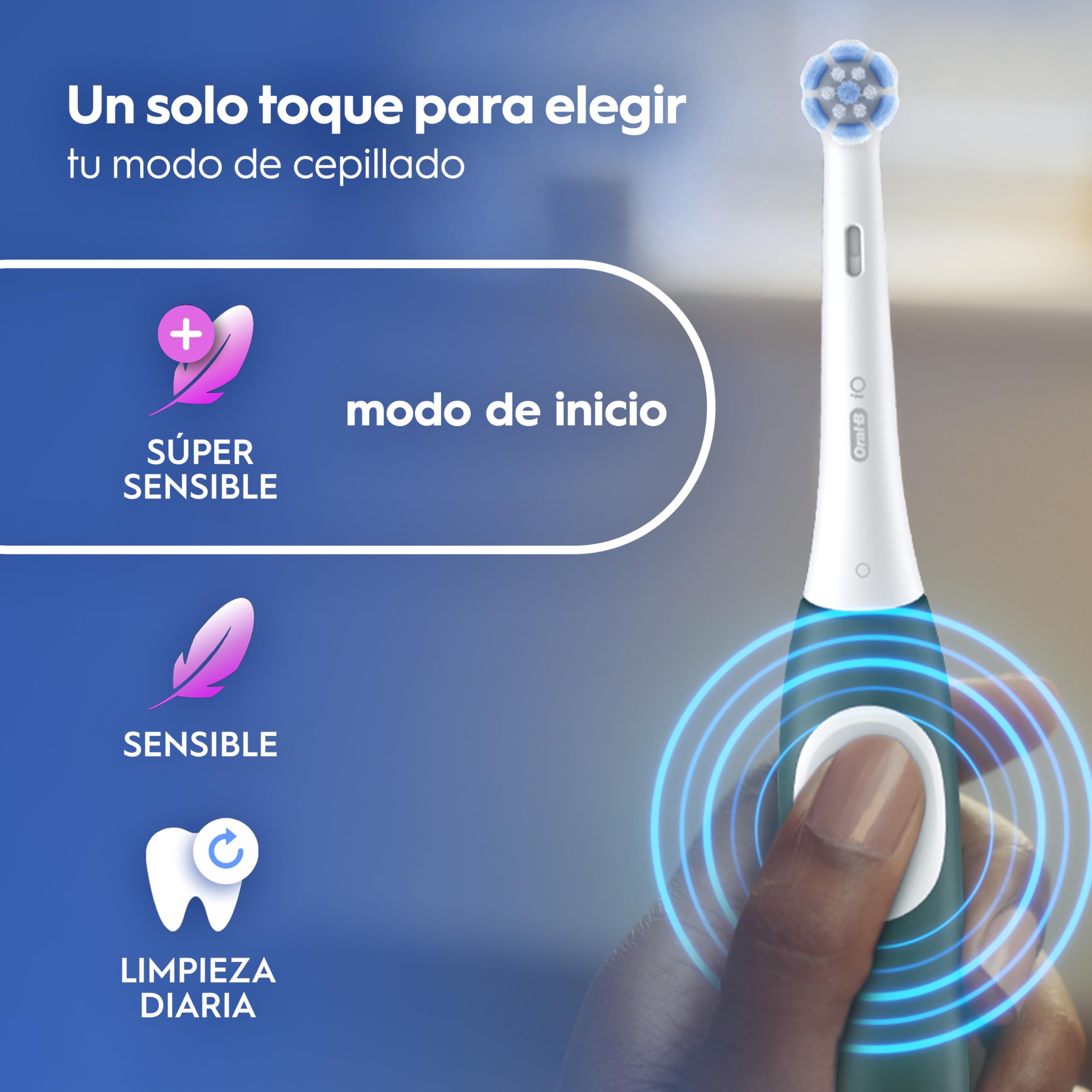 Oral-B iO 2 Cepillo de Dientes Eléctrico, 1 Cabezal, Estuche De Viaje, Verde Bosque - Cepillo Dental con Sensor De Presión, 3 Modos De Cepillado Y Temporizador, Soporte de Recambios de Viaje,