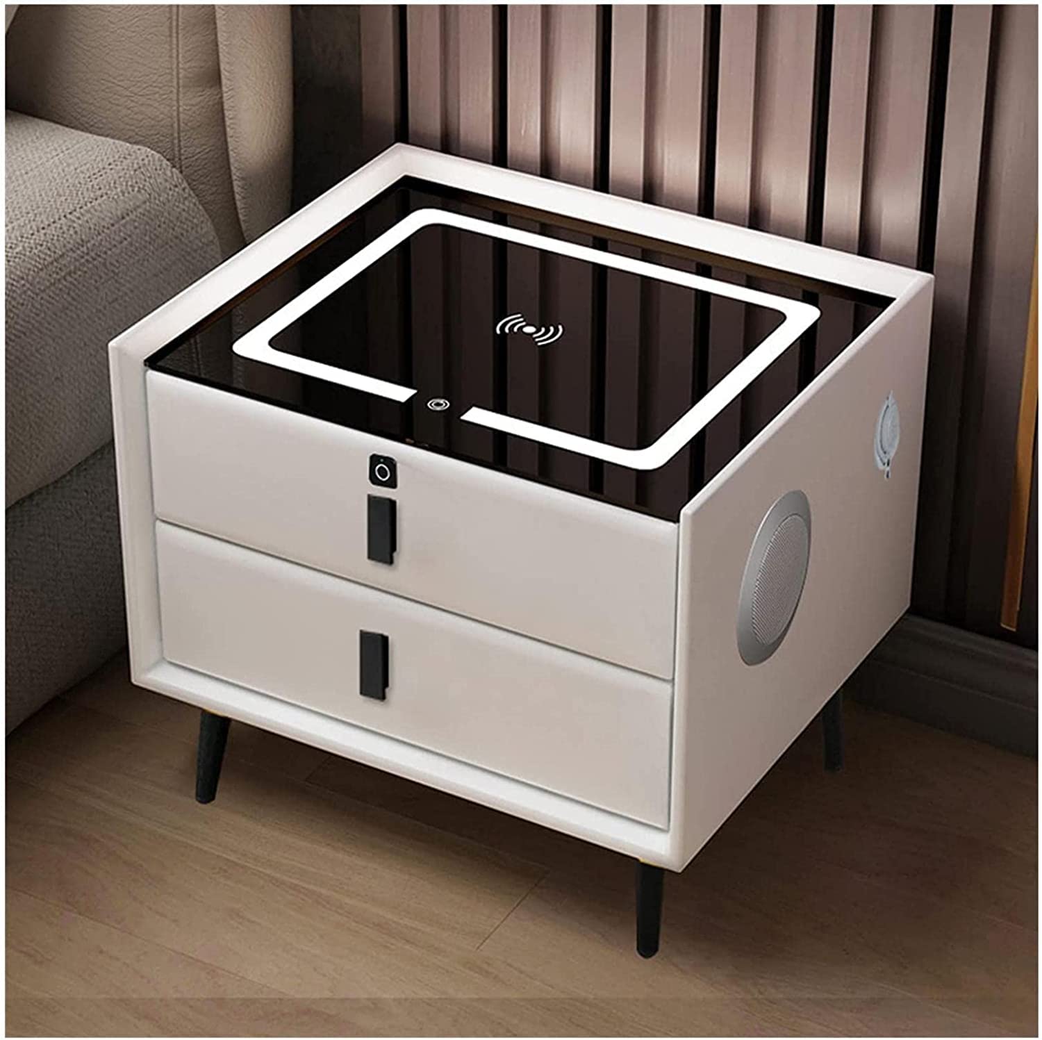 BHGFYXBS Smart Nightstand With Usb/Wireless Charging Port Bedside Table Smart Ledbedside Cabinet With A Bluetooth Speaker Bedside Dresser,Black-2 Drawers,White-2 Drawers,White-2 drawers