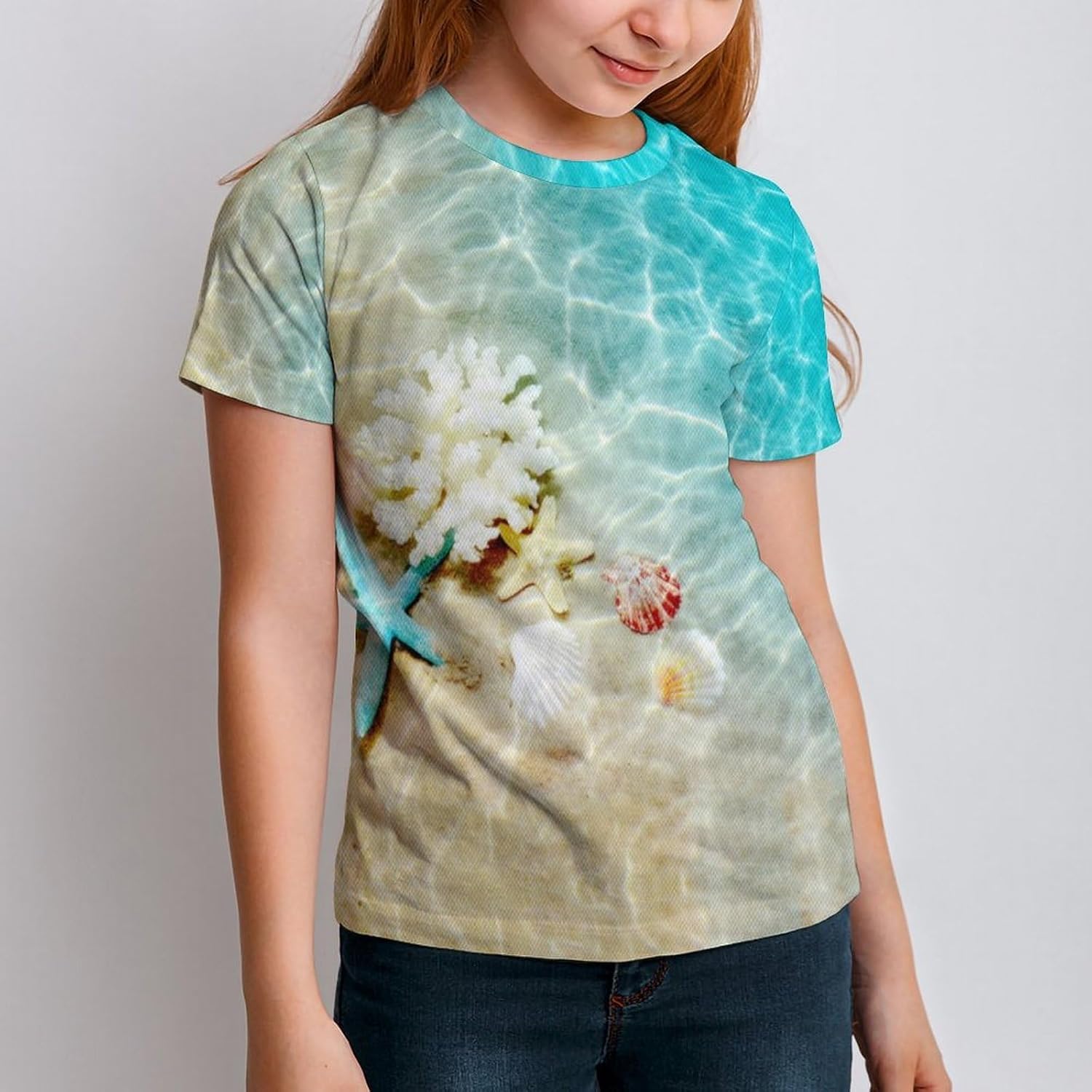 Starfish Coral and Seashell on Beach T Shirt for Boy Girl Top Short Sleeve T-Shirt Graphic Tee