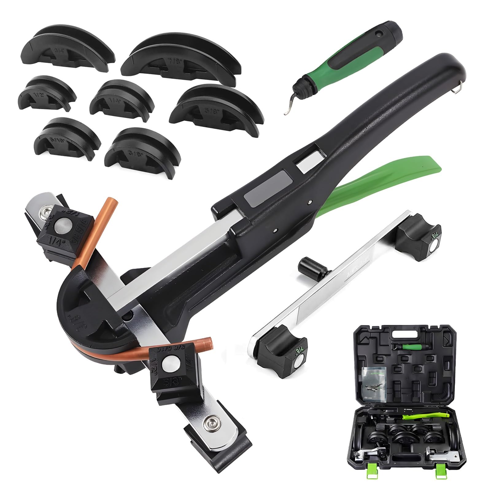 JXYQ Manual Tubing Bender Kit with 7 Dies for HVAC Pipe Bending, Forward or Reverse Function, for Air Conditioner and Refrigerator Repair