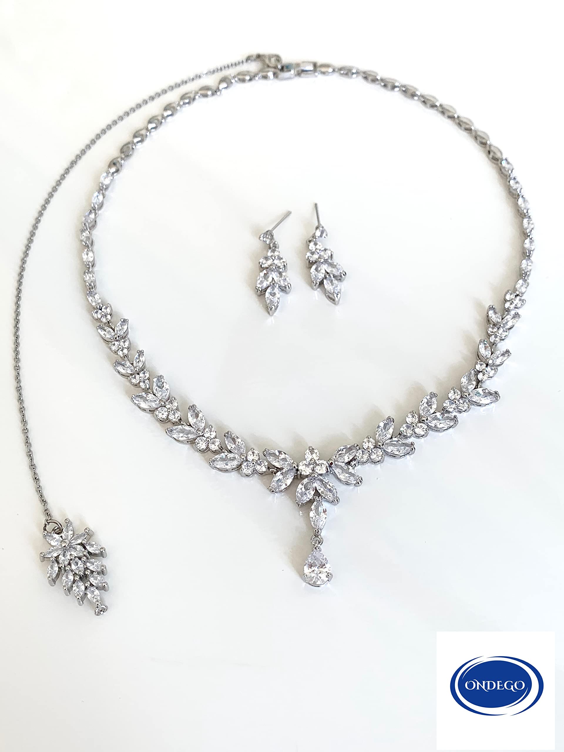 ZIRKONIA SILBER Schmuckset Brautschmuck Rückenkette Handmade dezent elegant Brautjungfer Geschenk