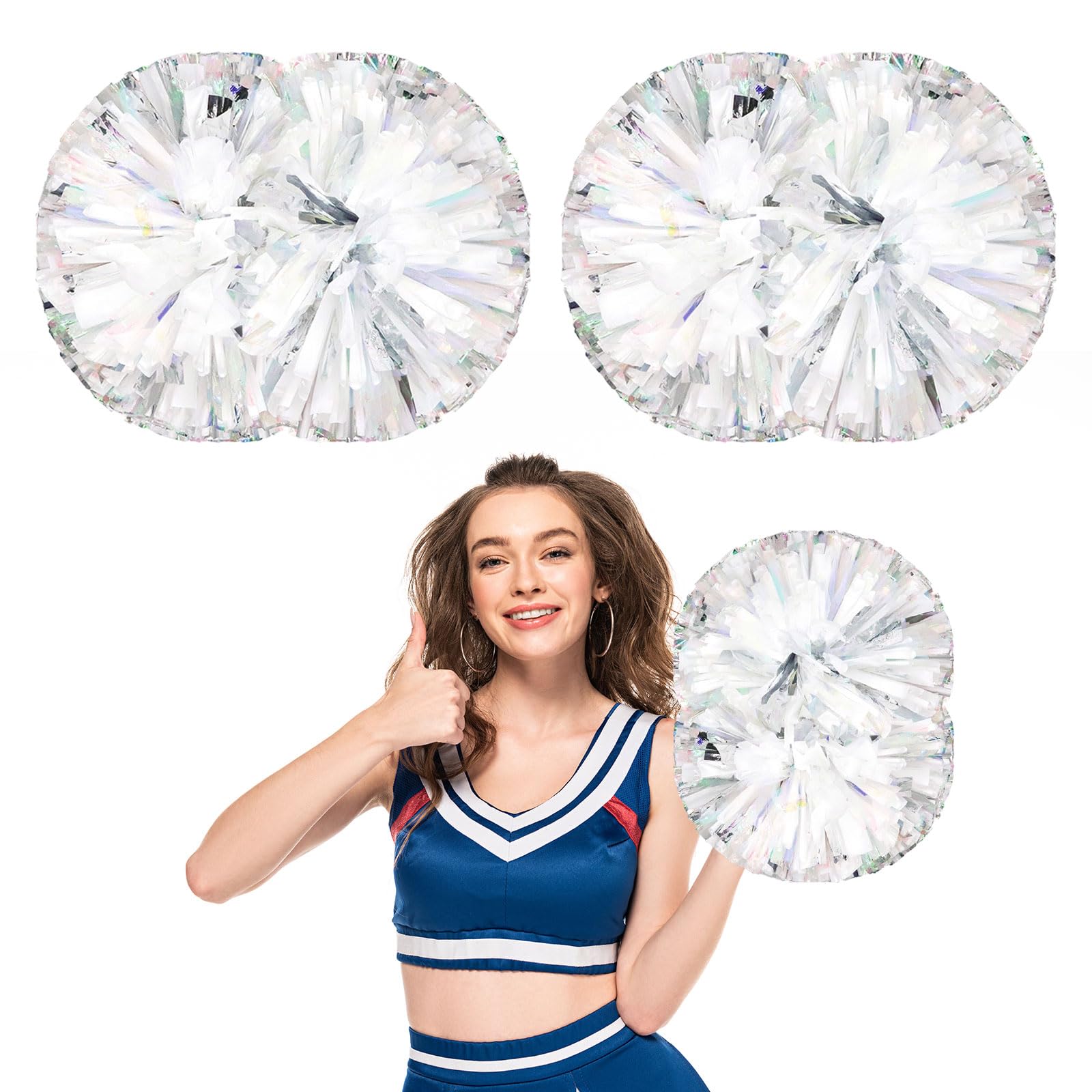 Pompony cheerleaderek z uchwytem, ręczne pompony drużynowe do drużyny sportowej, cheerleaderek, gier, na imprezę taneczną, dla dorosłych, mieszane srebrne
