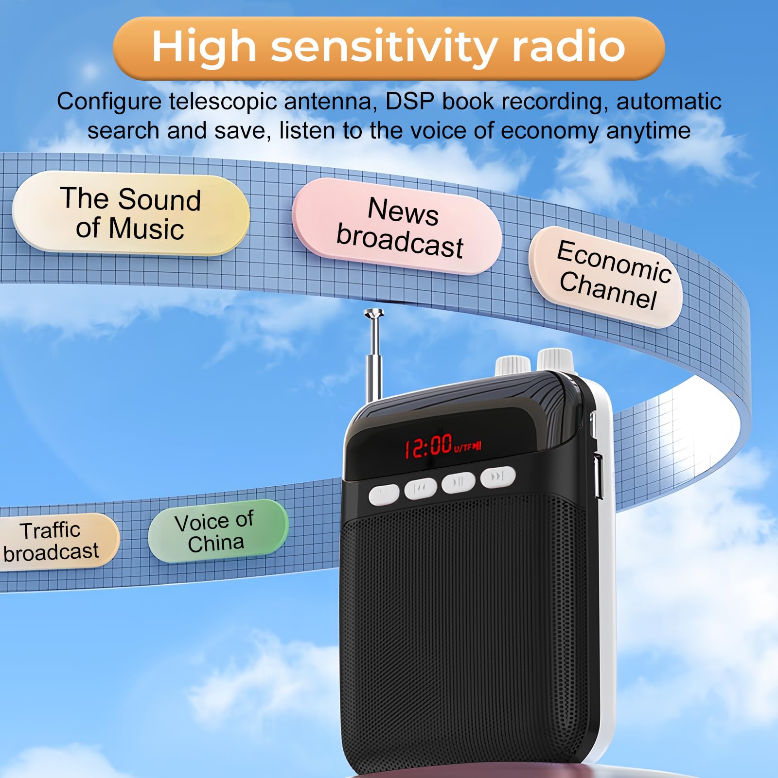 Amplificateur de Voix Portable avec Casque de Microphone, Lecteur TF/USB, Radio FM, Mini amplificateur, Haut-Parleur pour Enseignants,Réunion,Guide Touristique,Yoga,Salle de Classe