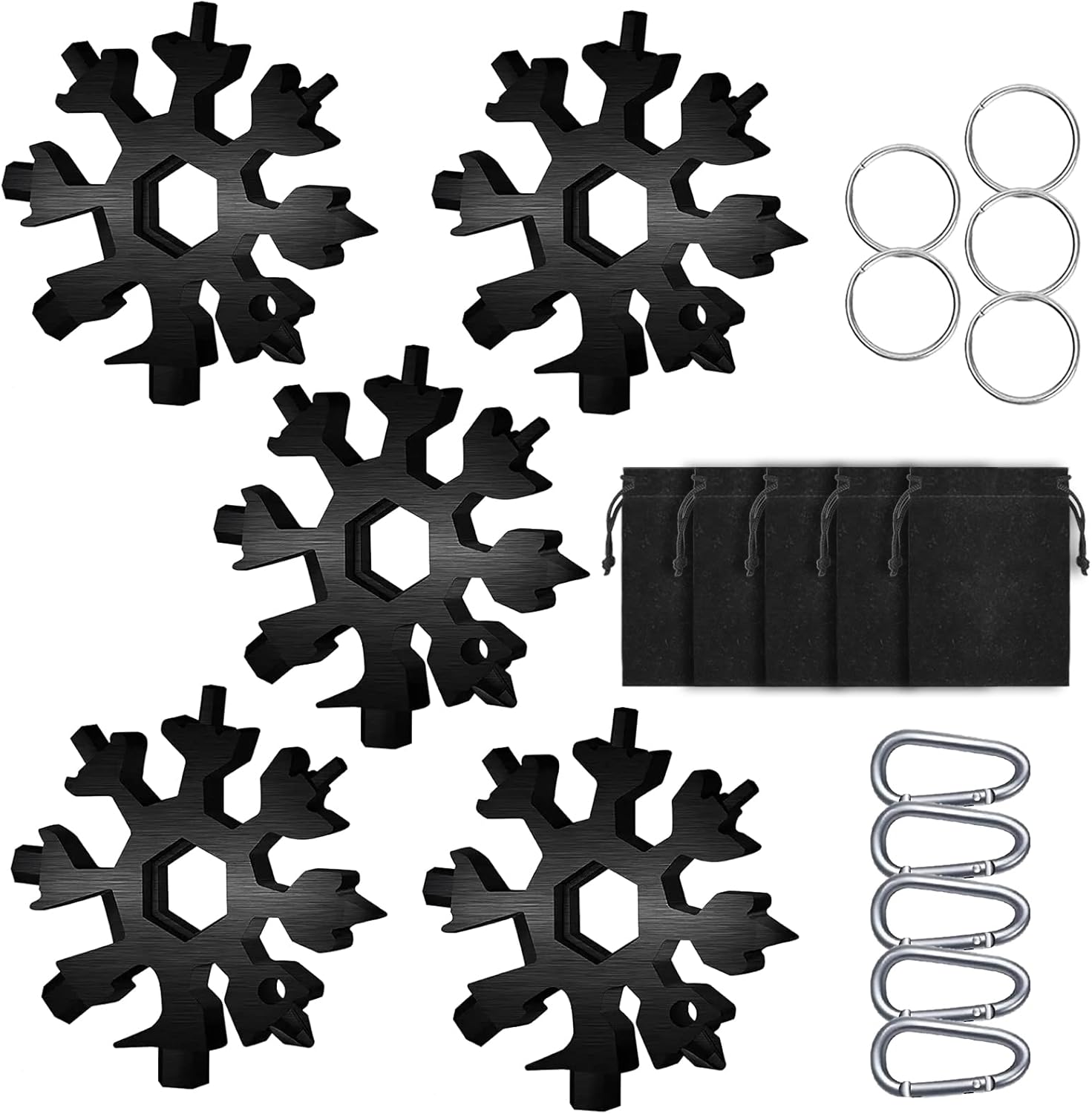 18-in-1 Stainless Steel Snowflake Multitool with Key Ring & Carabiner 18-in-1 Stainless Steel Snowflake Multitool with Key Ring & Carabiner